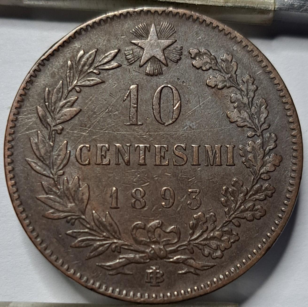 Italija 10 Čentezimų 1893 BI KM#27 Varis (6038)