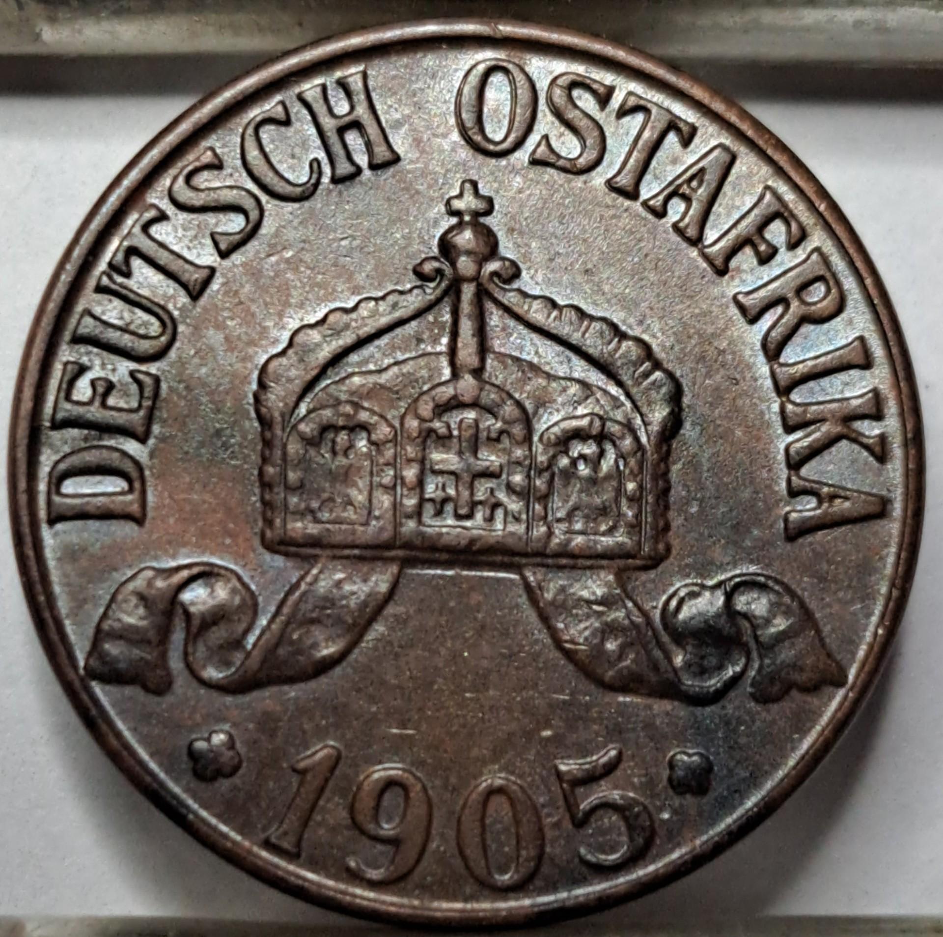 Vokietijos Rytų Afrika 1 heleris J 1905 KM#7 (5597)