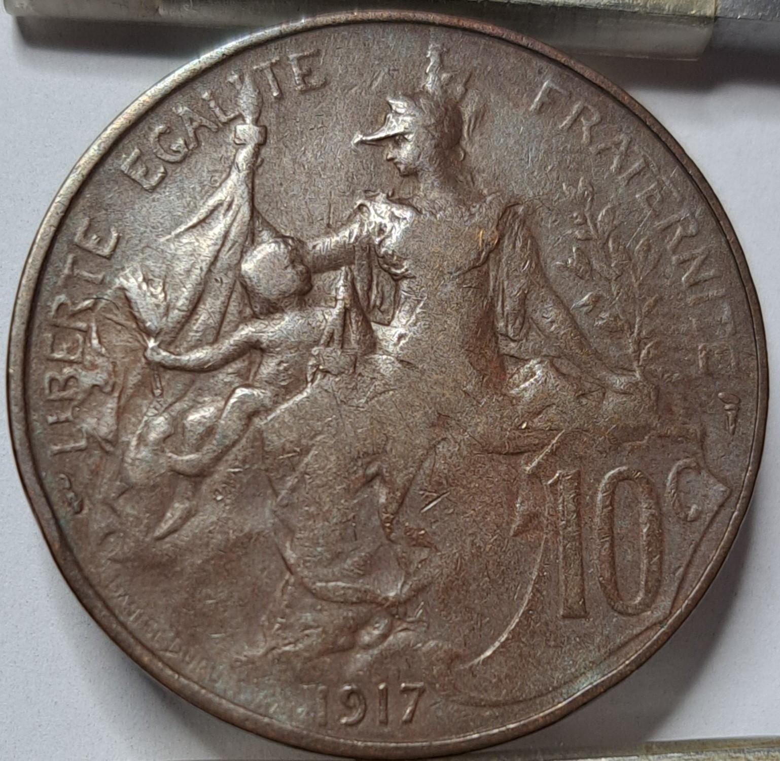 Prancūzija 10 Santimų 1917 KM#843 Bronza (5822)