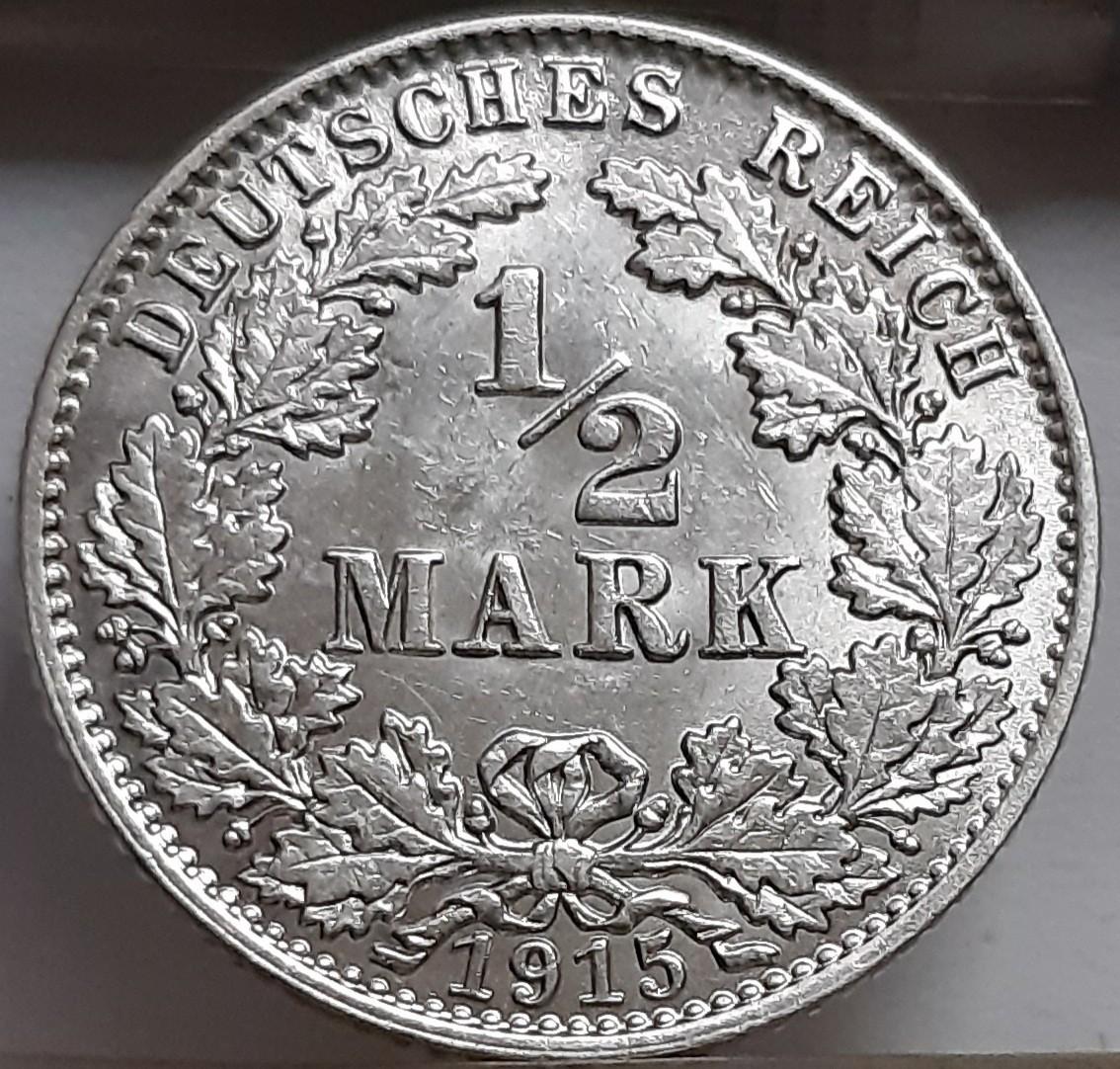 Vokietija ½ Markės 1915 J KM#17 Sidabras (5698)