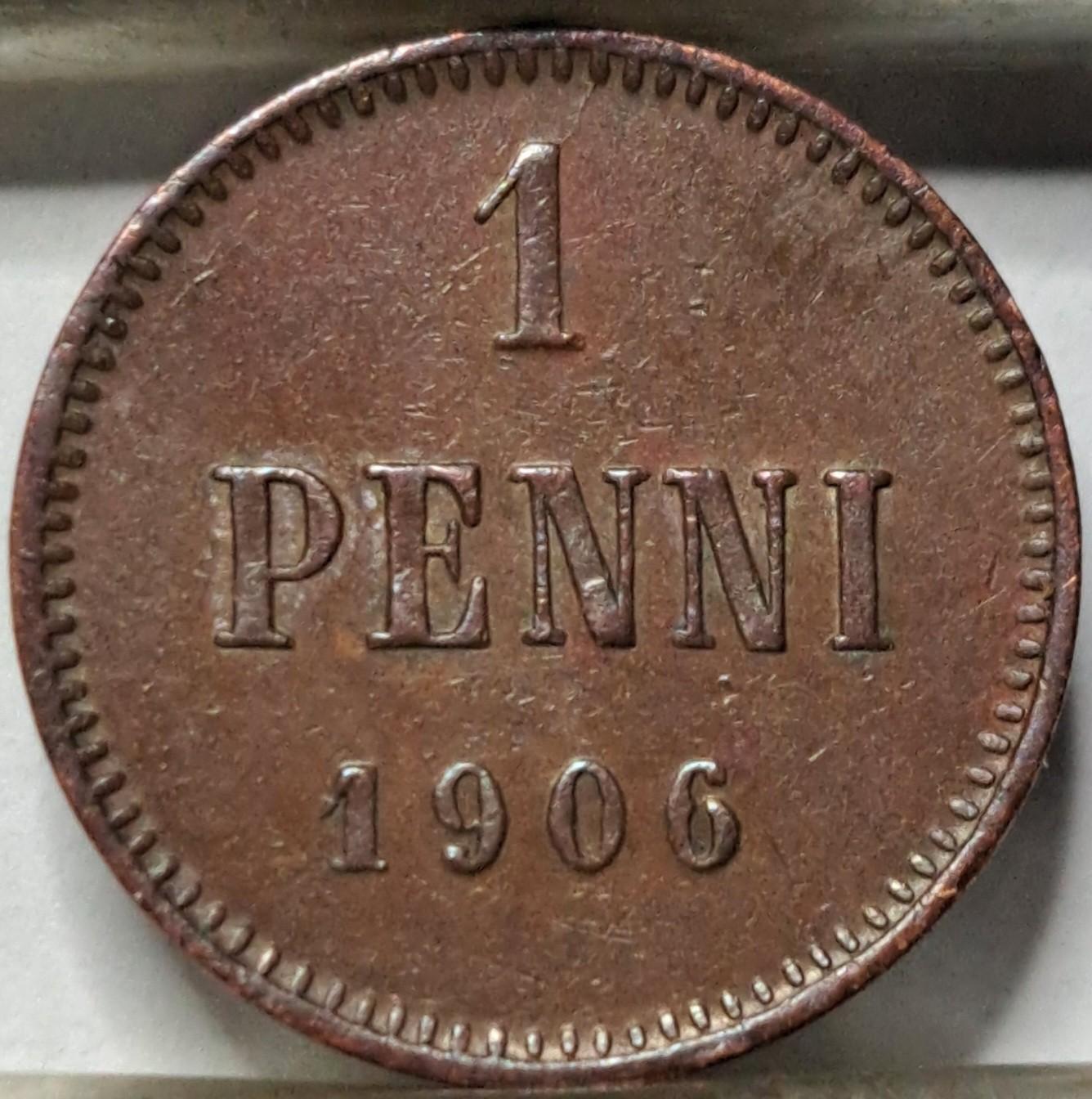Suomija 1 Pensas 1906 KM#13 Varis (5743)