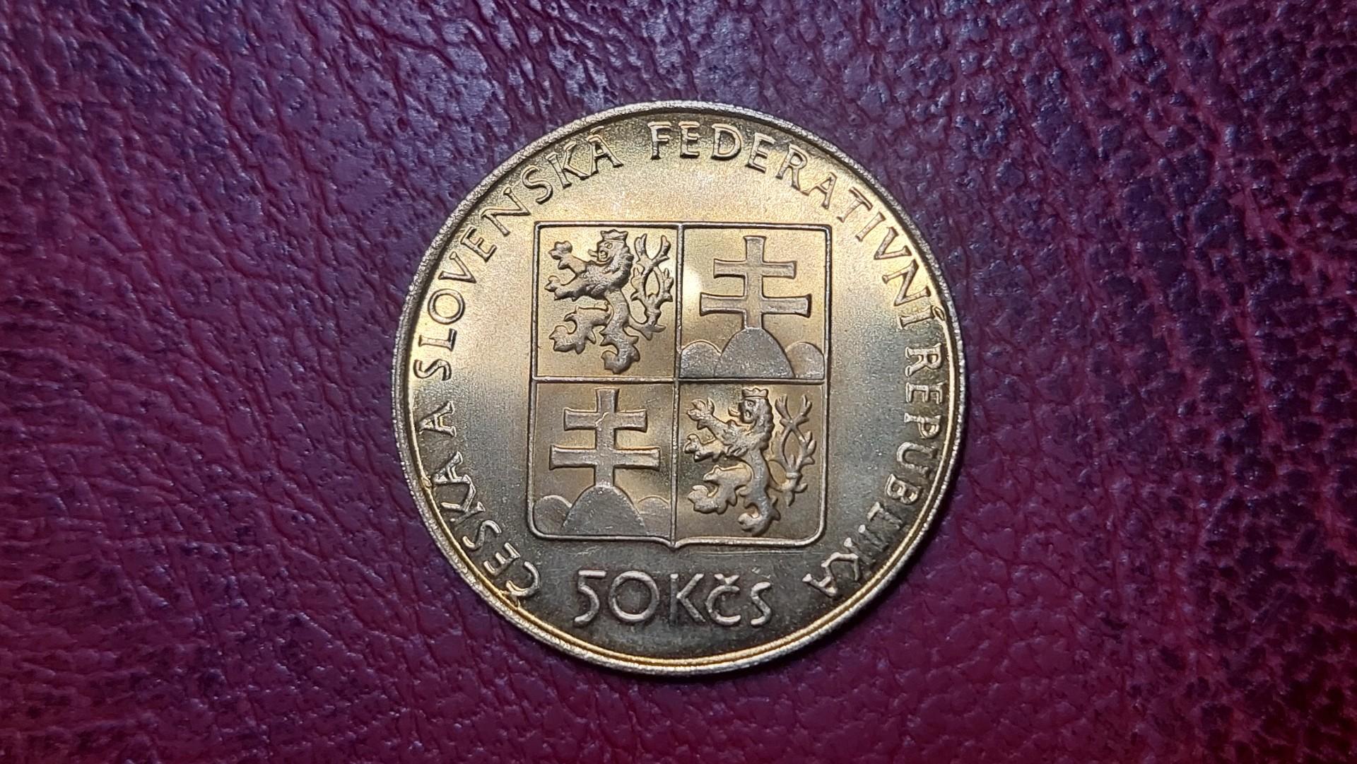 Čekoslovakija 50 kronų, 1991 KM# 145 AG 0.500