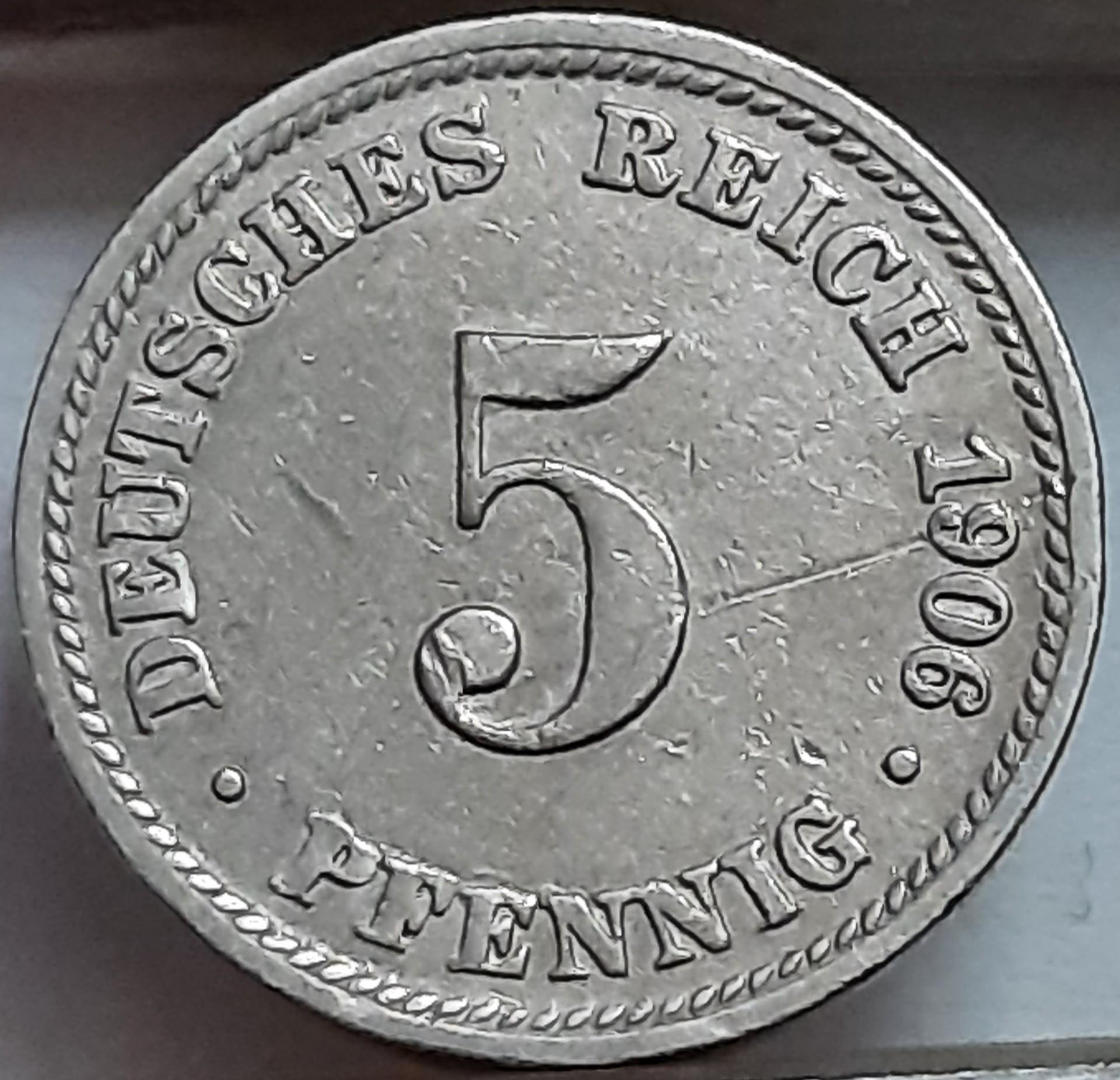 Vokietija 5 Pfenigai 1906 D KM#11 (6028)