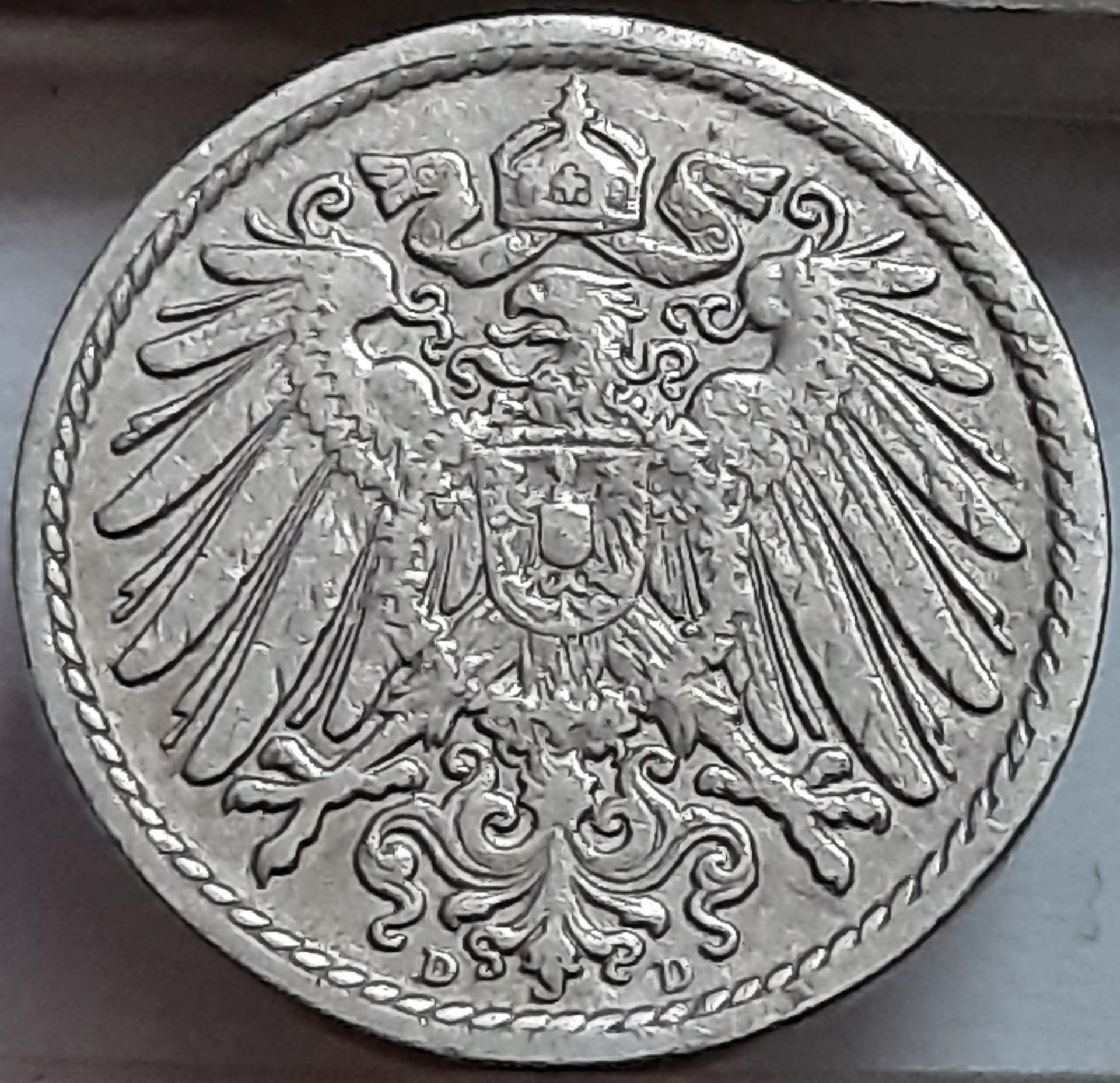 Vokietija 5 Pfenigai 1906 D KM#11 (6028)