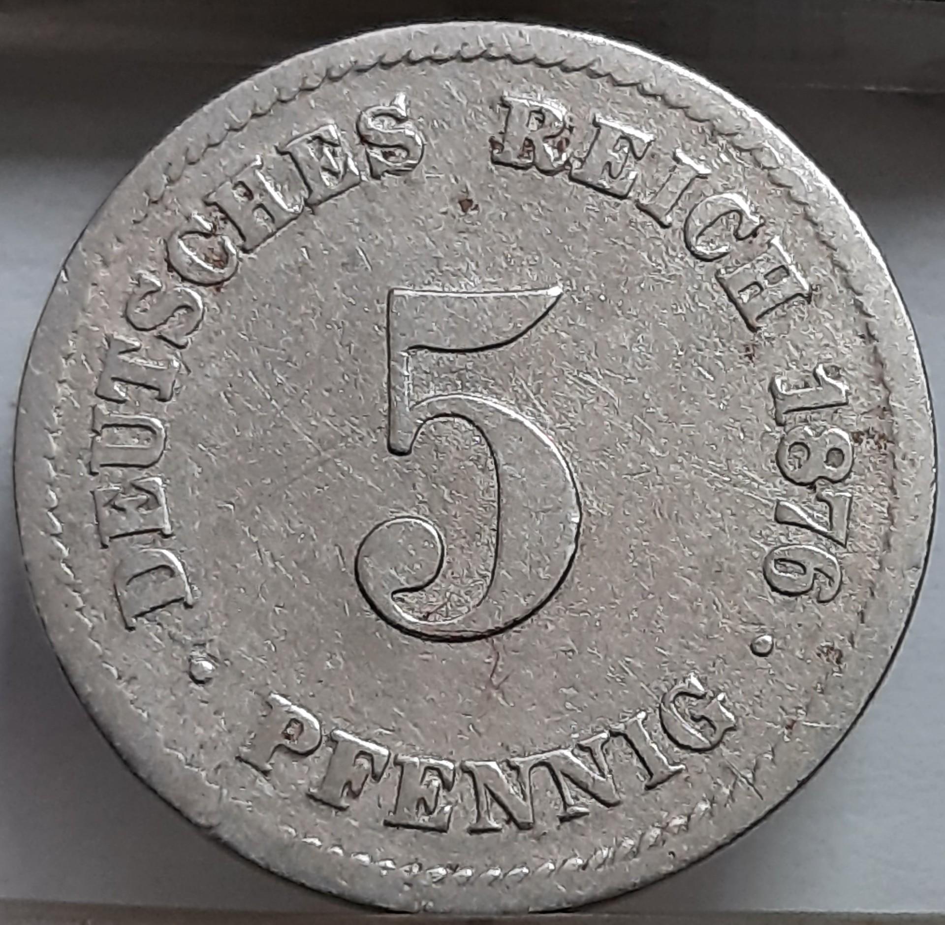 Vokietija 5 Pfenigai 1876 D KM#3 (5983)