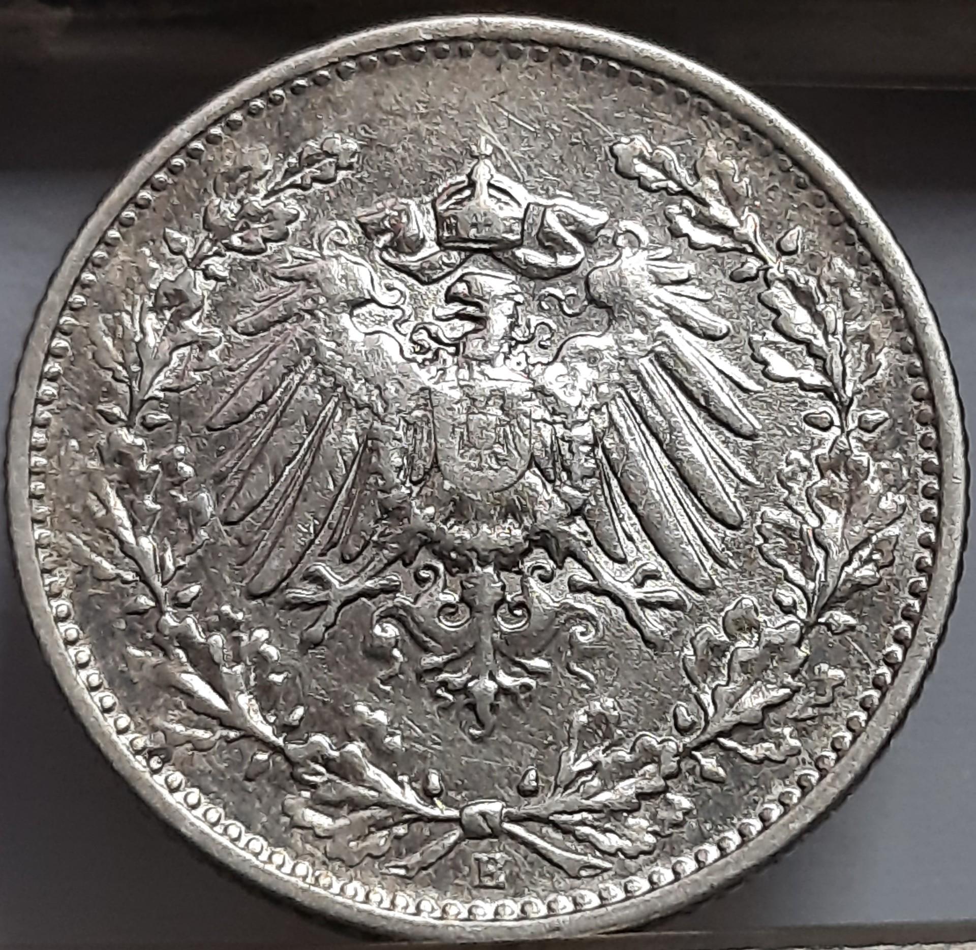 Vokietija ½ Markės 1909 E KM#17 Sidabras (6715)