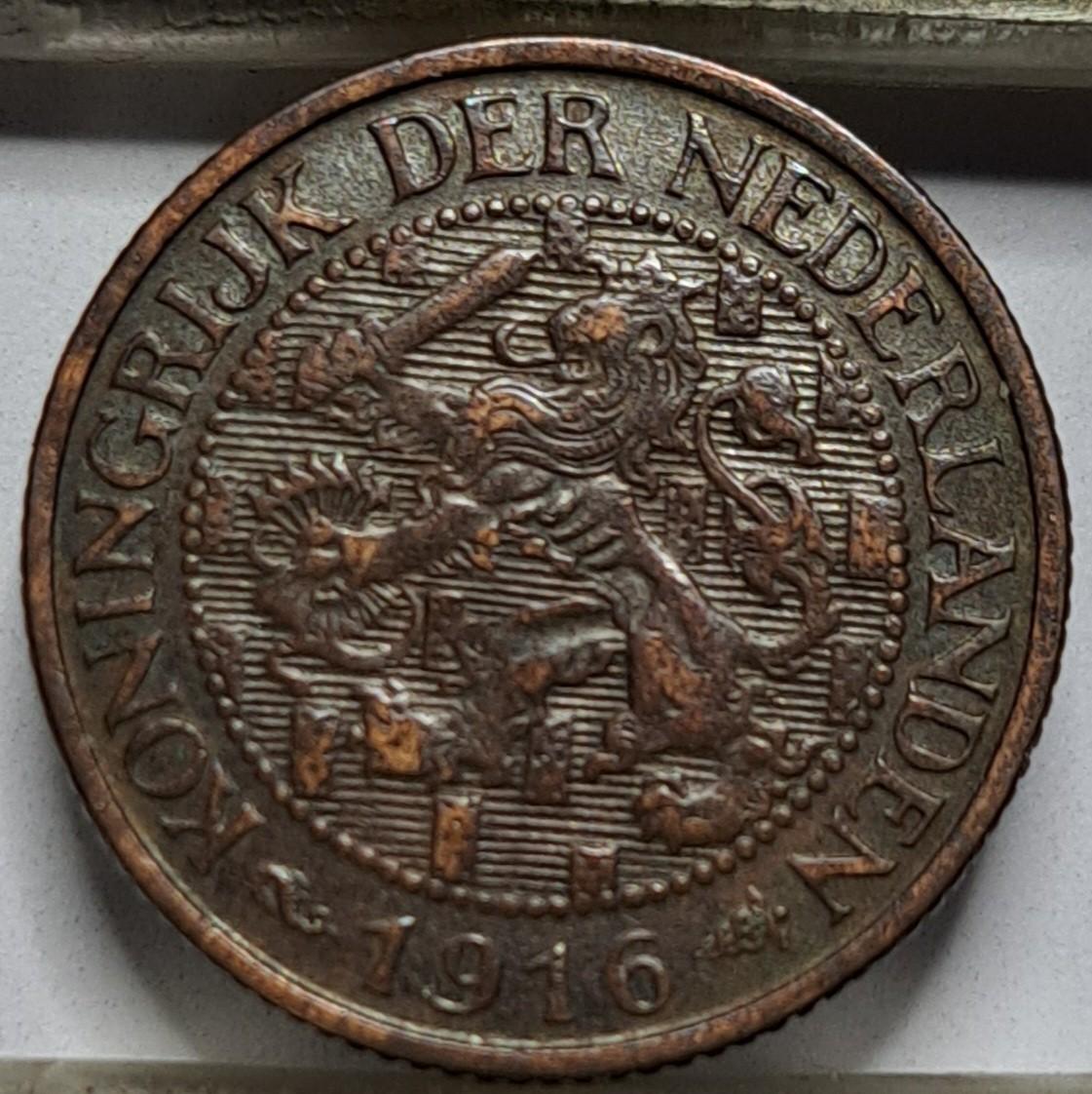 Nyderlandai 1 Centas 1916 KM#152 Bronza (6732)