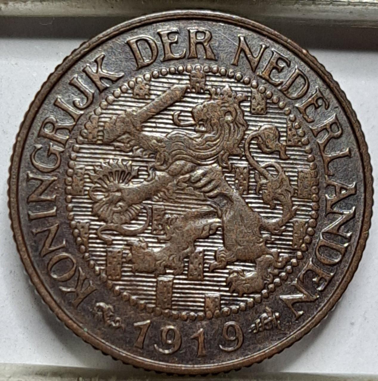 Nyderlandai 1 Centas 1919 KM#152 Bronza (6730)