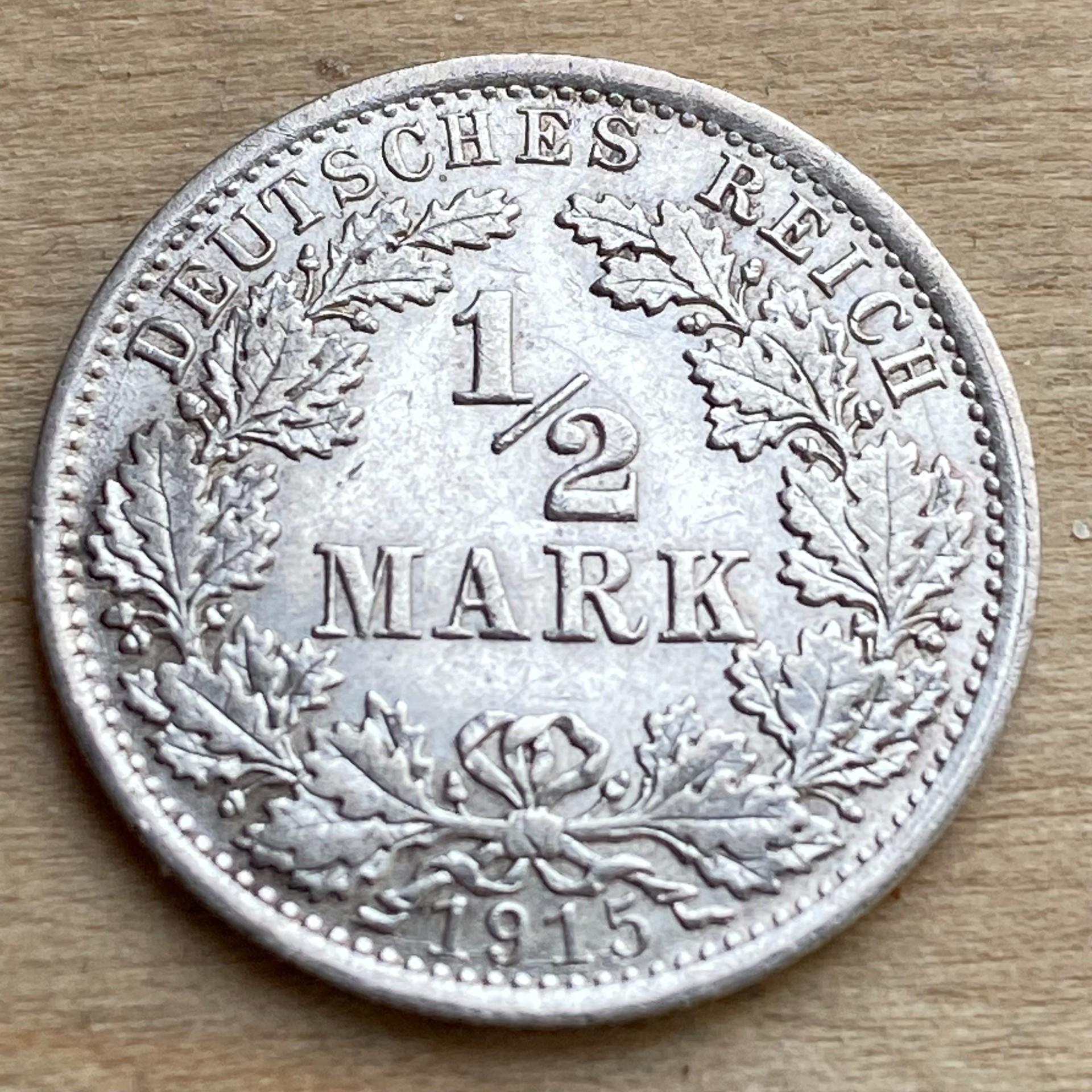 1915A Germany .900 sidabro 1/2 Mark