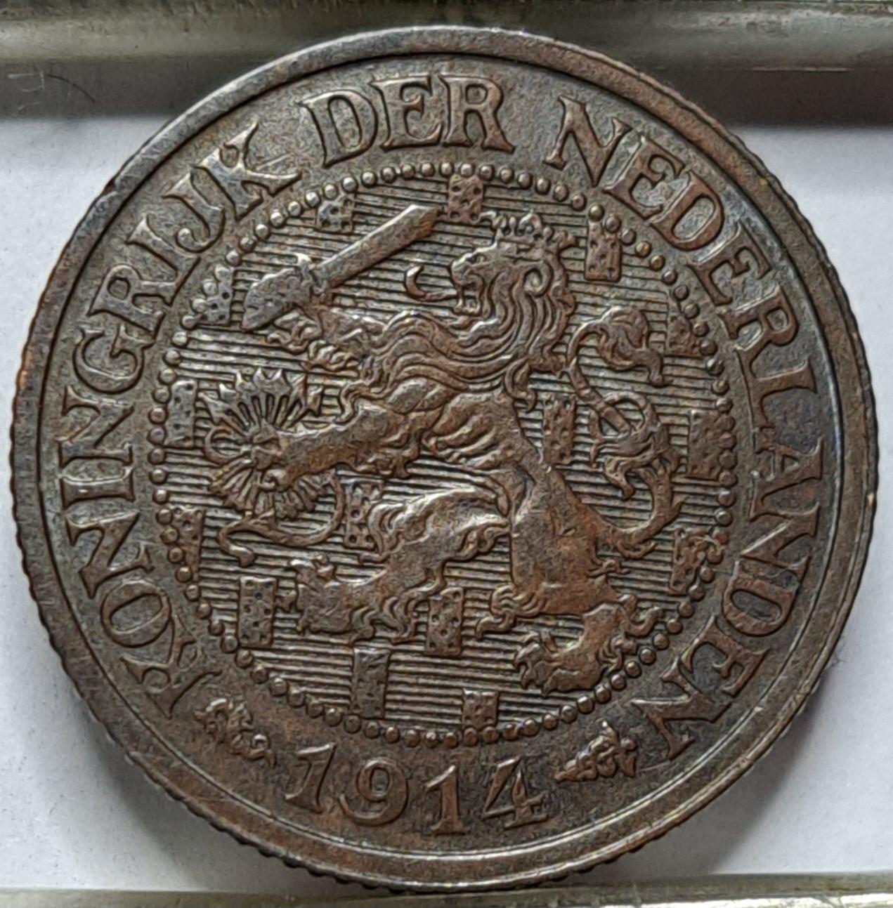 Nyderlandai 1 Centas 1914 KM#152 Bronza (6728)