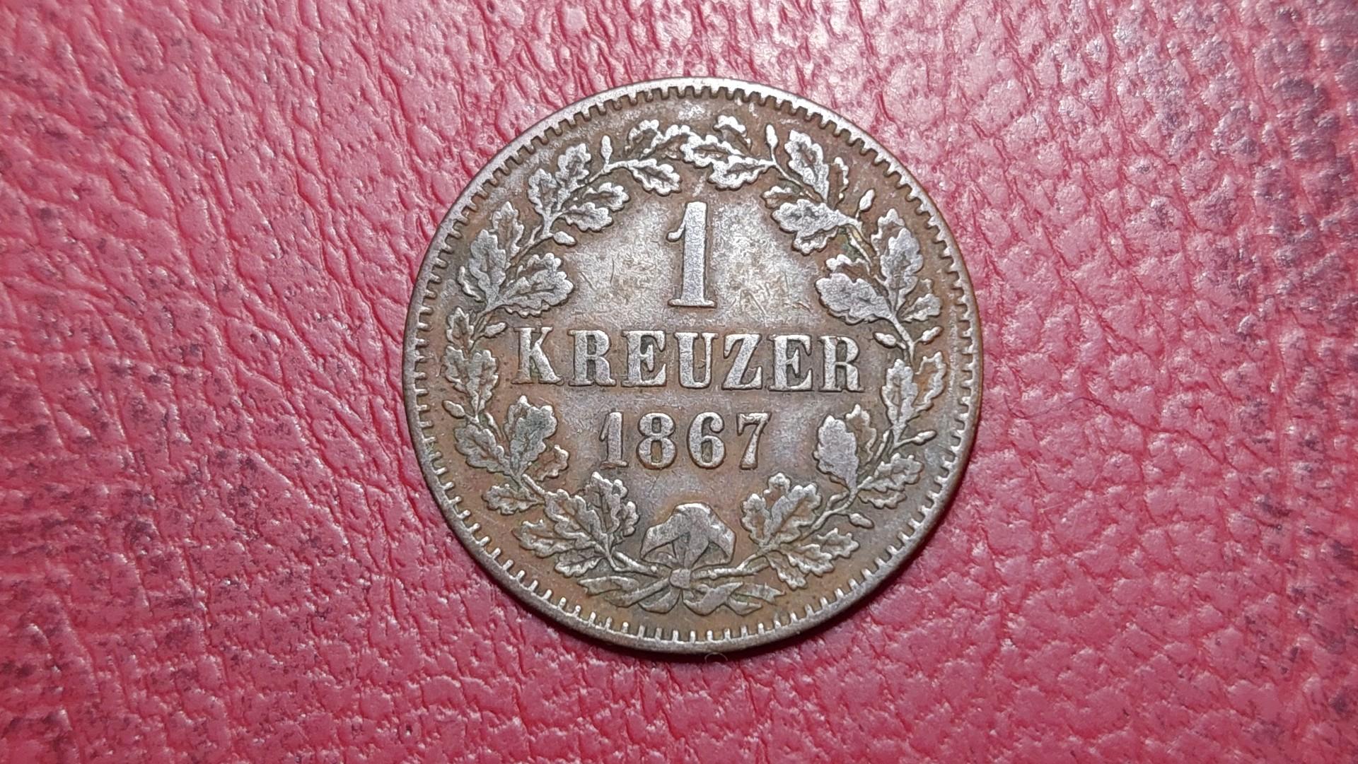 Badenas 1 kreiceris, 1867 KM# 242