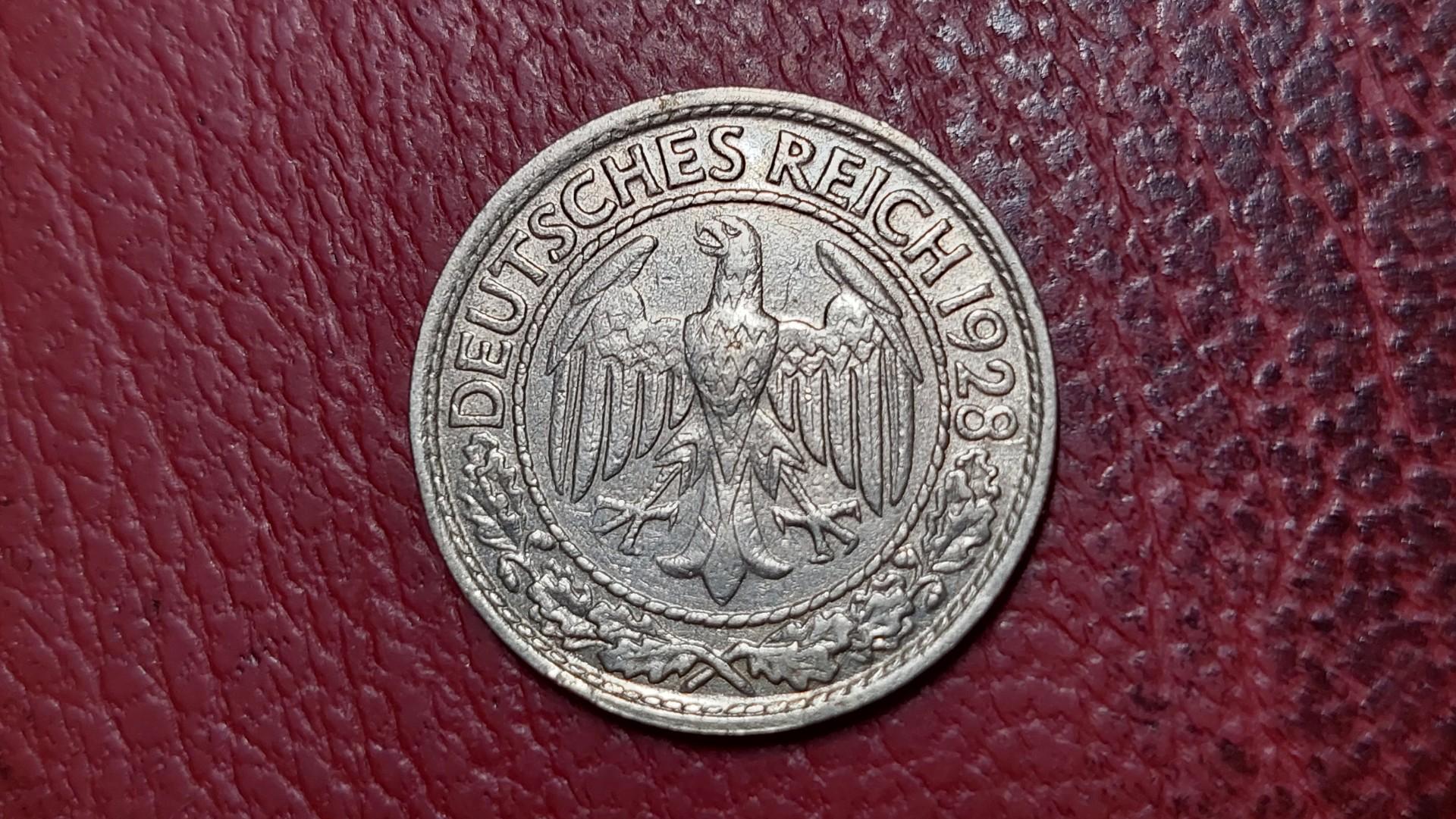 Vokietija 50 reichspfenigų, 1928F KM# 49