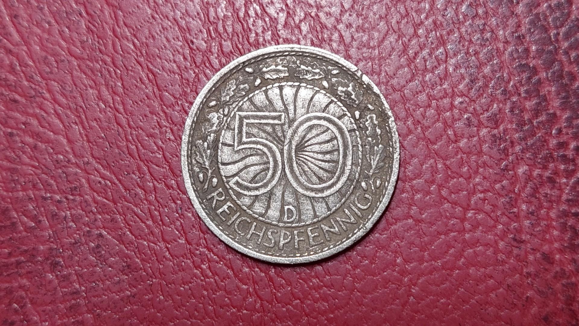 Vokietija 50 reichspfenigų, 1927D KM# 49