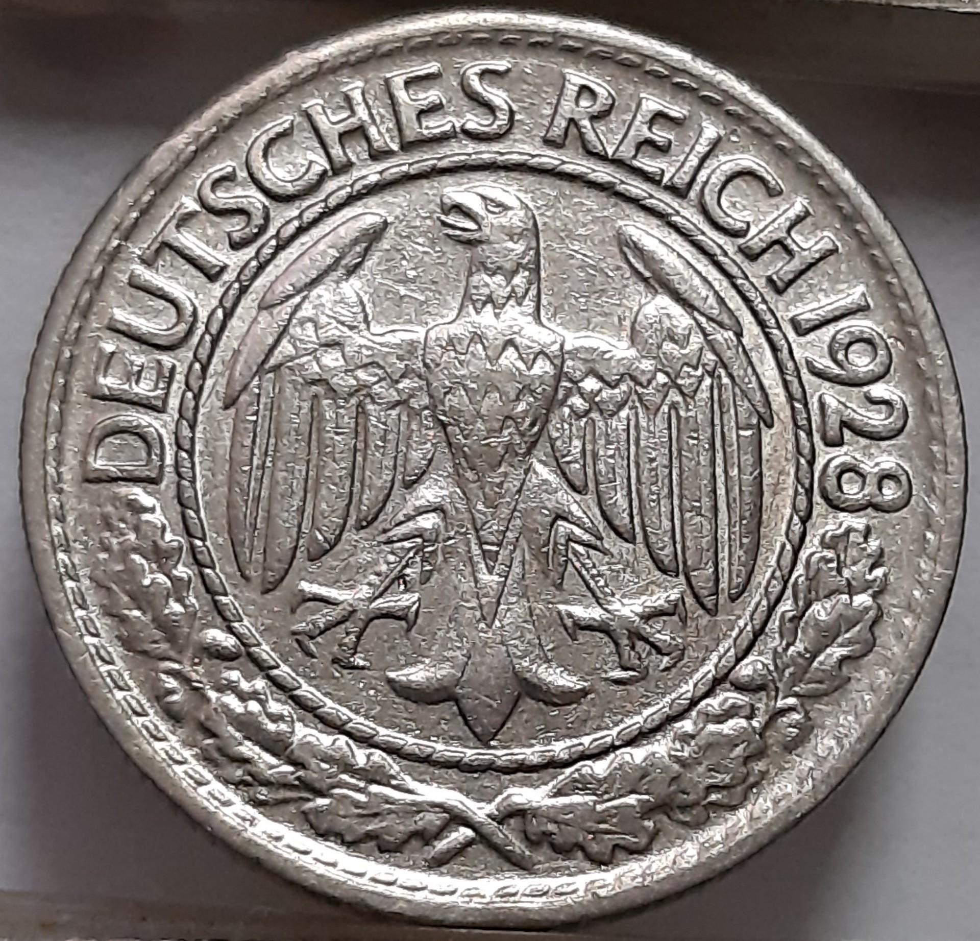 Vokietija 50 Reichspfenigų D 1928 KM#49 (6192)