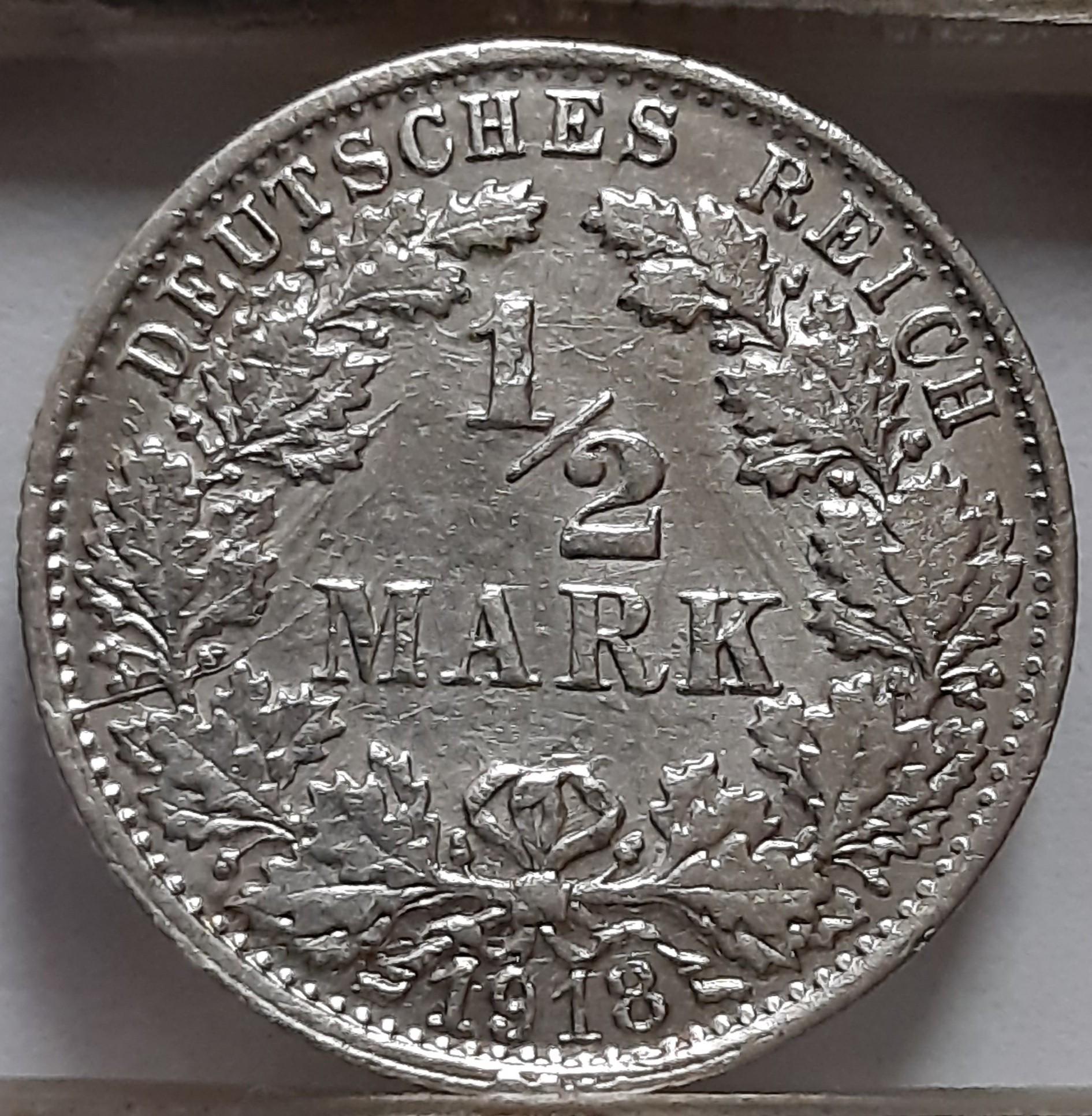 Vokietija 1/2 Markės F 1918 KM#17 (6187)