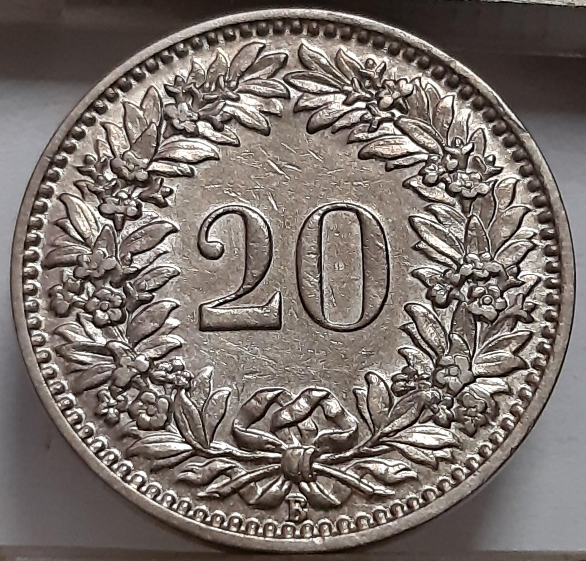 Šveicarija 20 Rapenų 1925 KM#29 (6153)