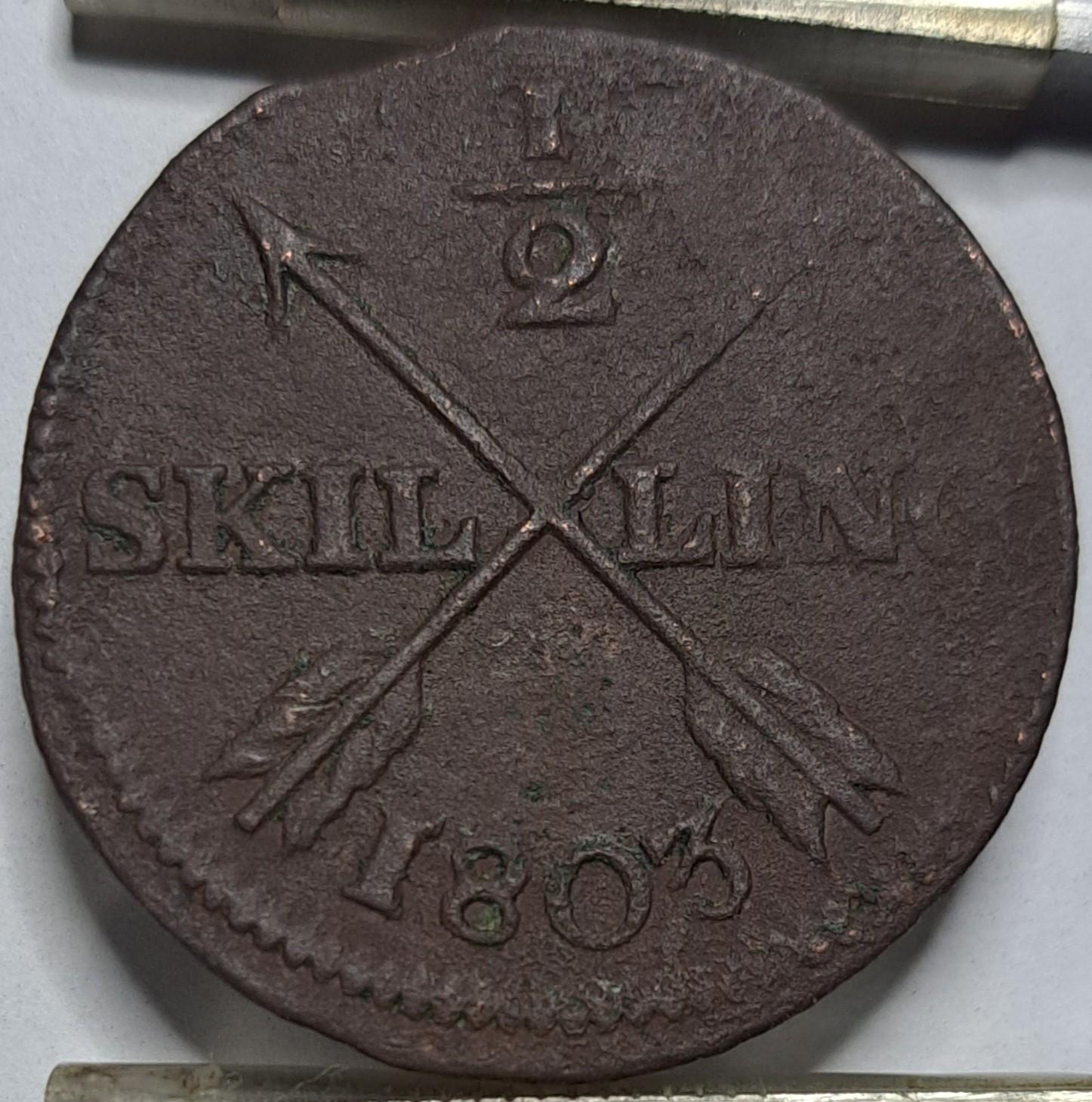 Švedija 1/2 Skilingo 1803 KM#565 (6220)