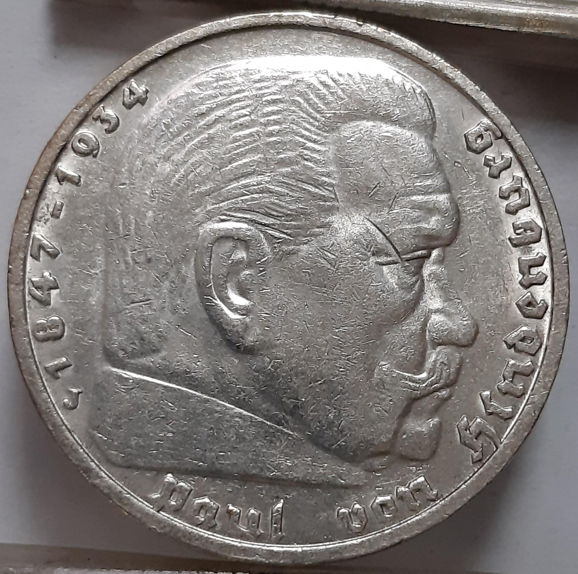 Vokietija 5 Reichsmarkės J 1936 KM#86 (6183)