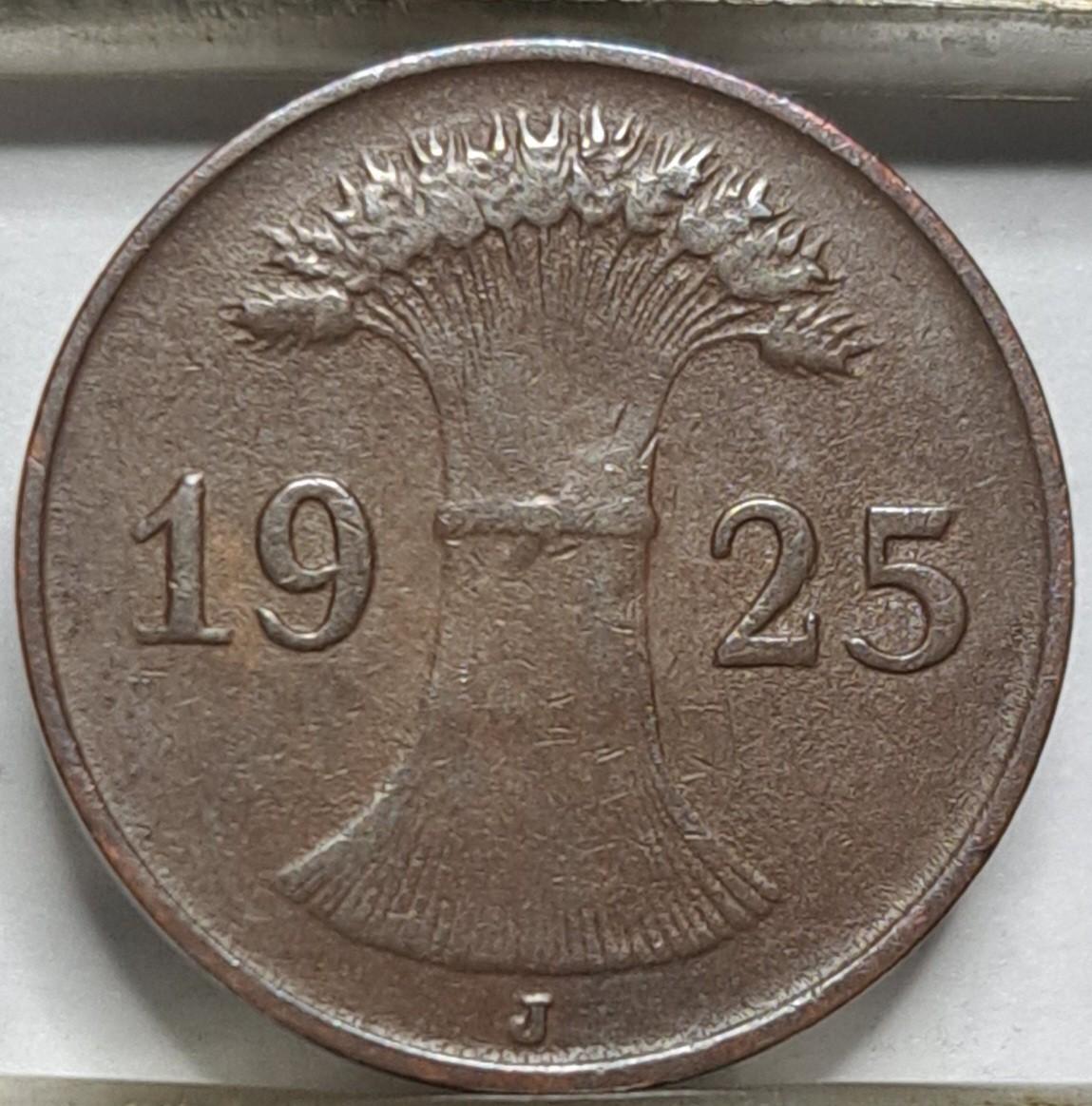 Vokietija 1 reichspfenigas J 1925 KM#37 (6320)