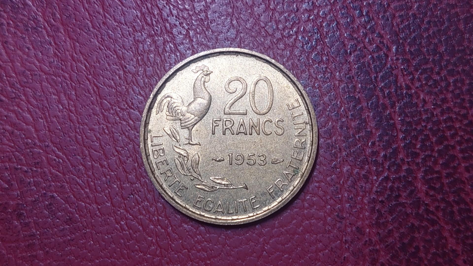 Prancūzija 20 frankų, 1953 KM# 917
