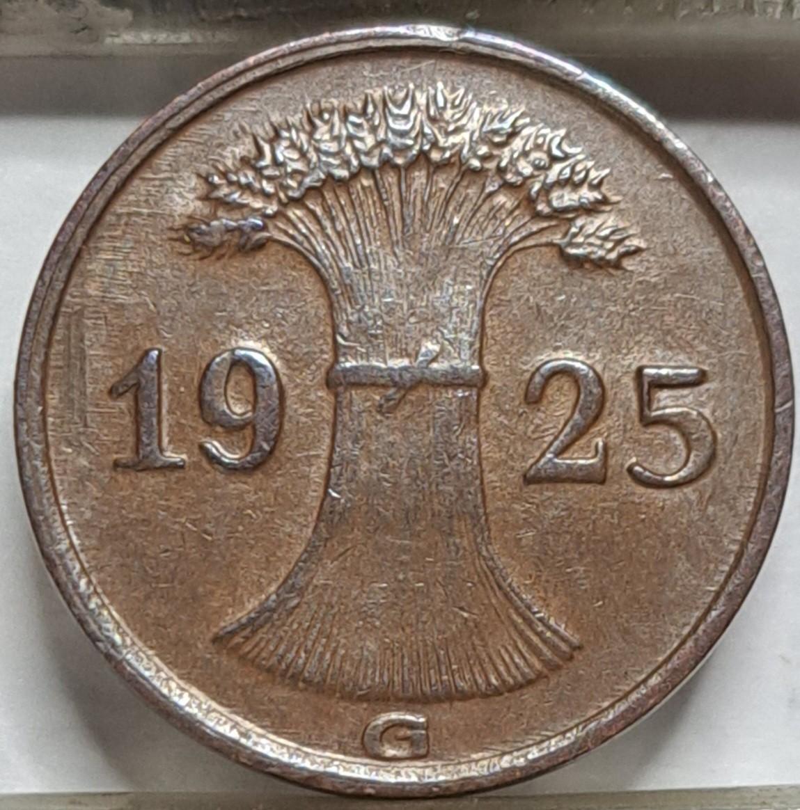 Vokietija 1 reichspfenigas G 1925 KM#37 (6321)