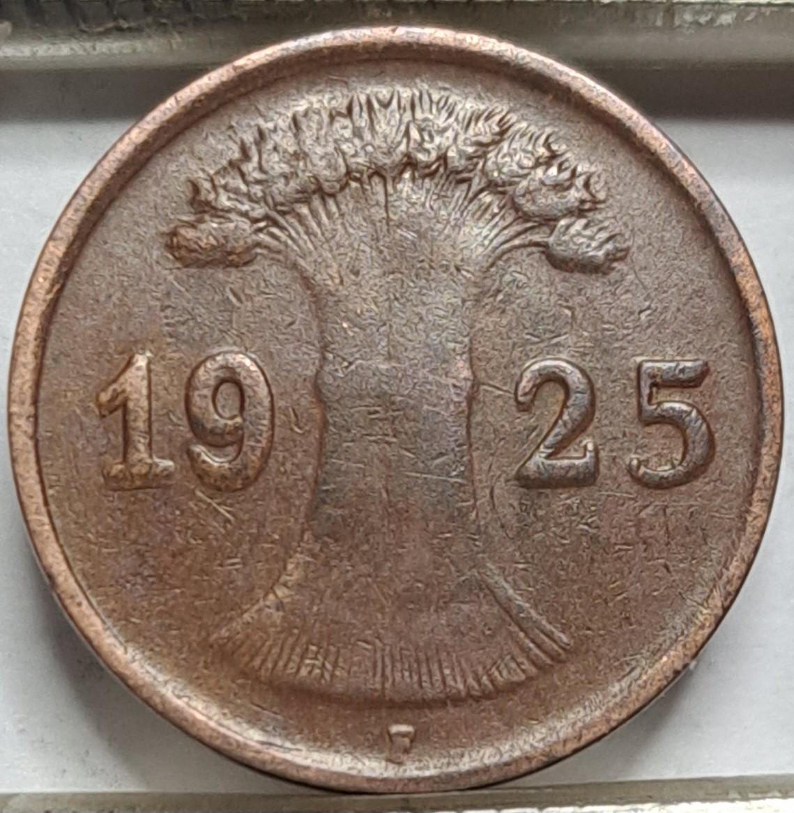 Vokietija 1 reichspfenigas F 1925 KM#37 (6323)