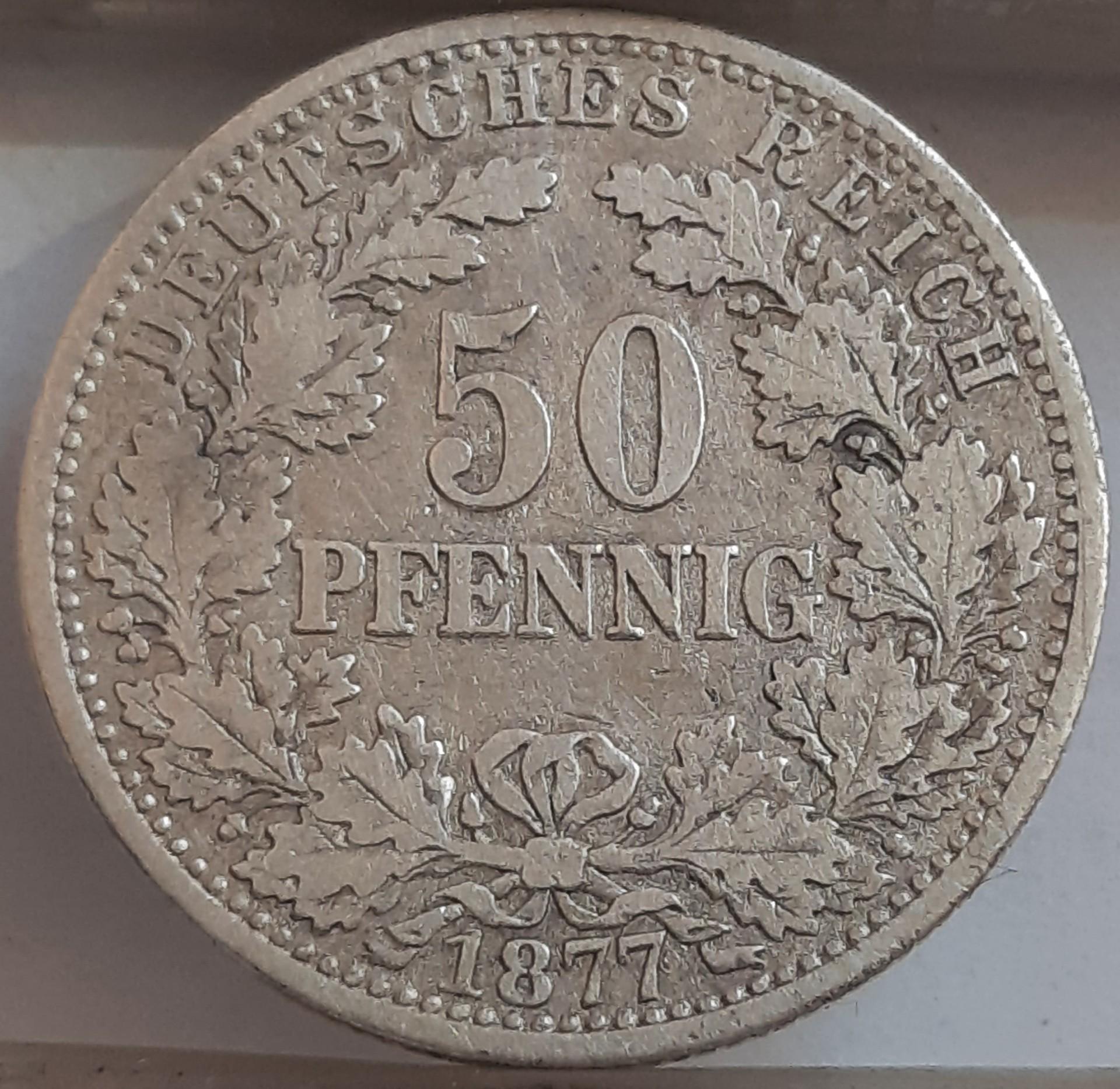 Vokietija 50 pfenigu B 1877 KM#8 RETA (6273)