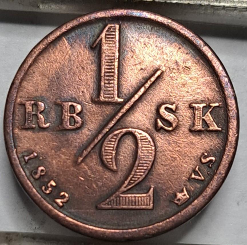 Danija 1/2 rigsbankskilingo 1852 KM#753 (6325)