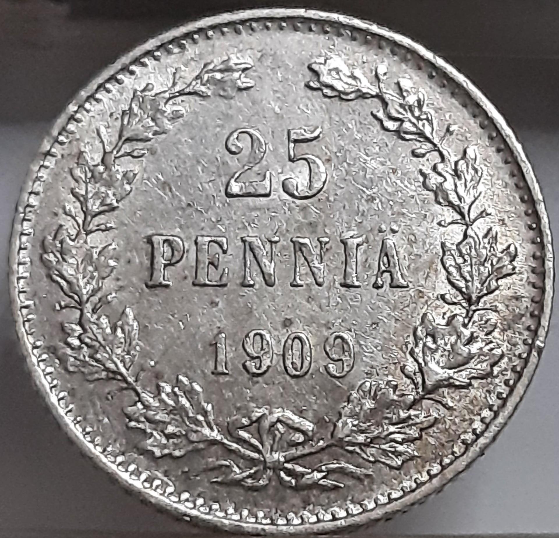 Suomija 25 pensai 1909 KM#6.2 (6334)