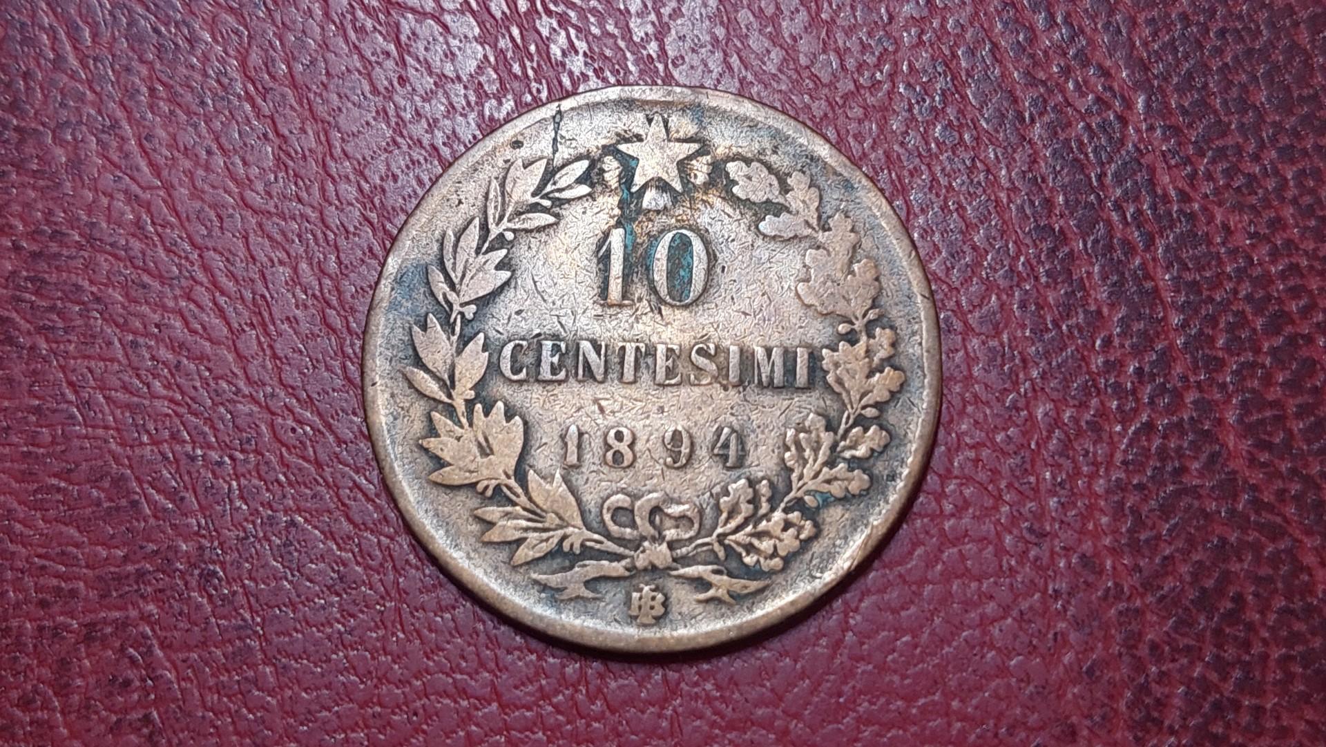 Italija 10 čentezimų, 1894BI KM# 27