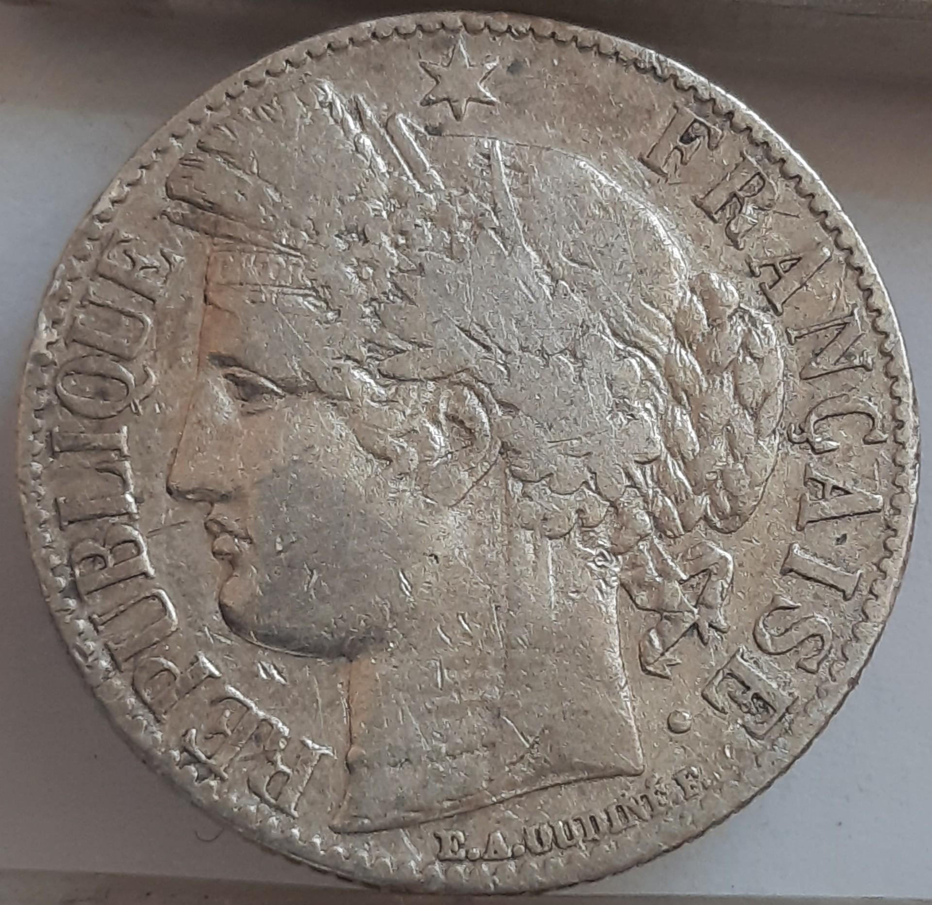 Prancūzija 1 frankas 1887 KM#822 (6271)