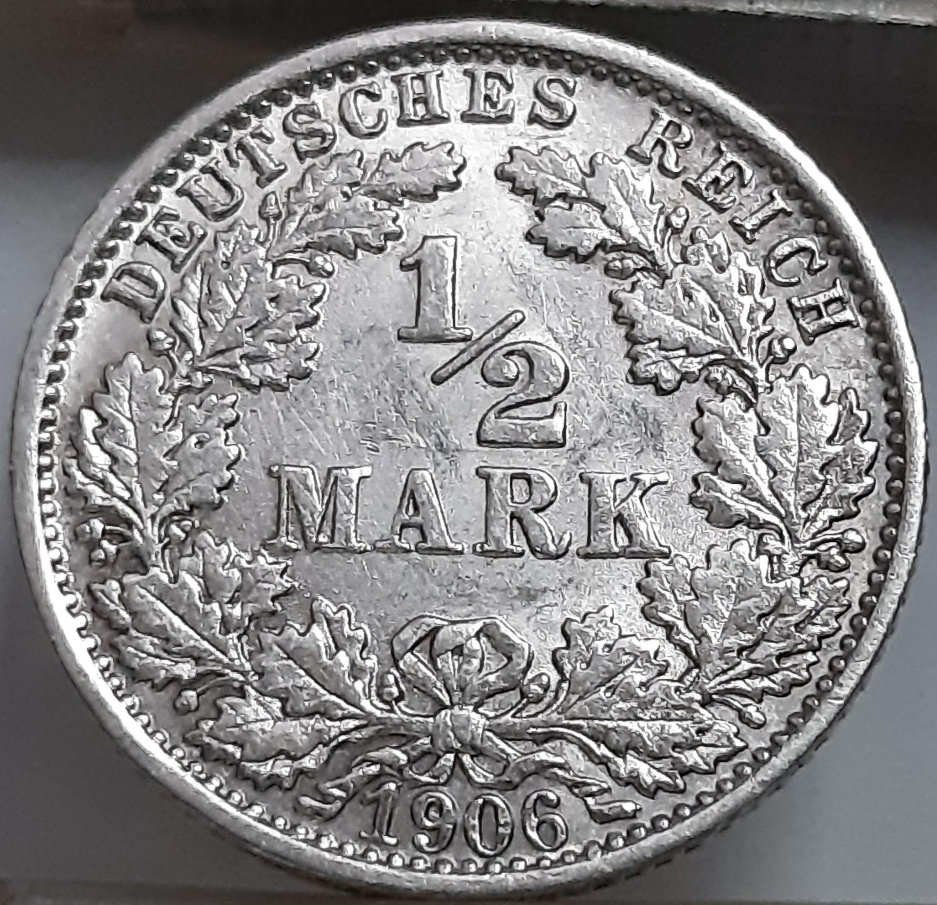 Vokietija 1/2 markė F 1906 KM#17 (6415)