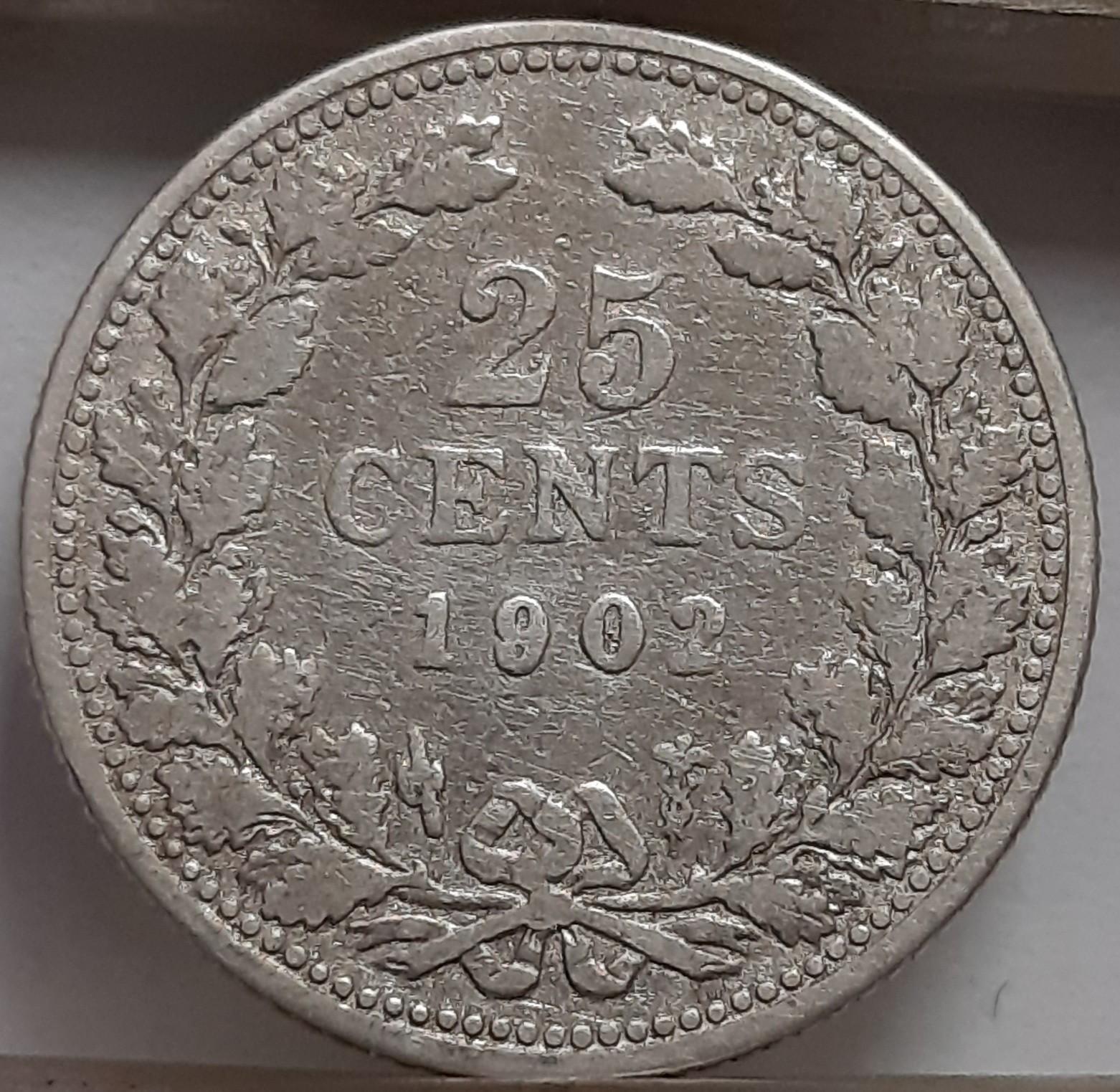 Nyderlandai 25 centai 1902 reta KM#120 (6449)