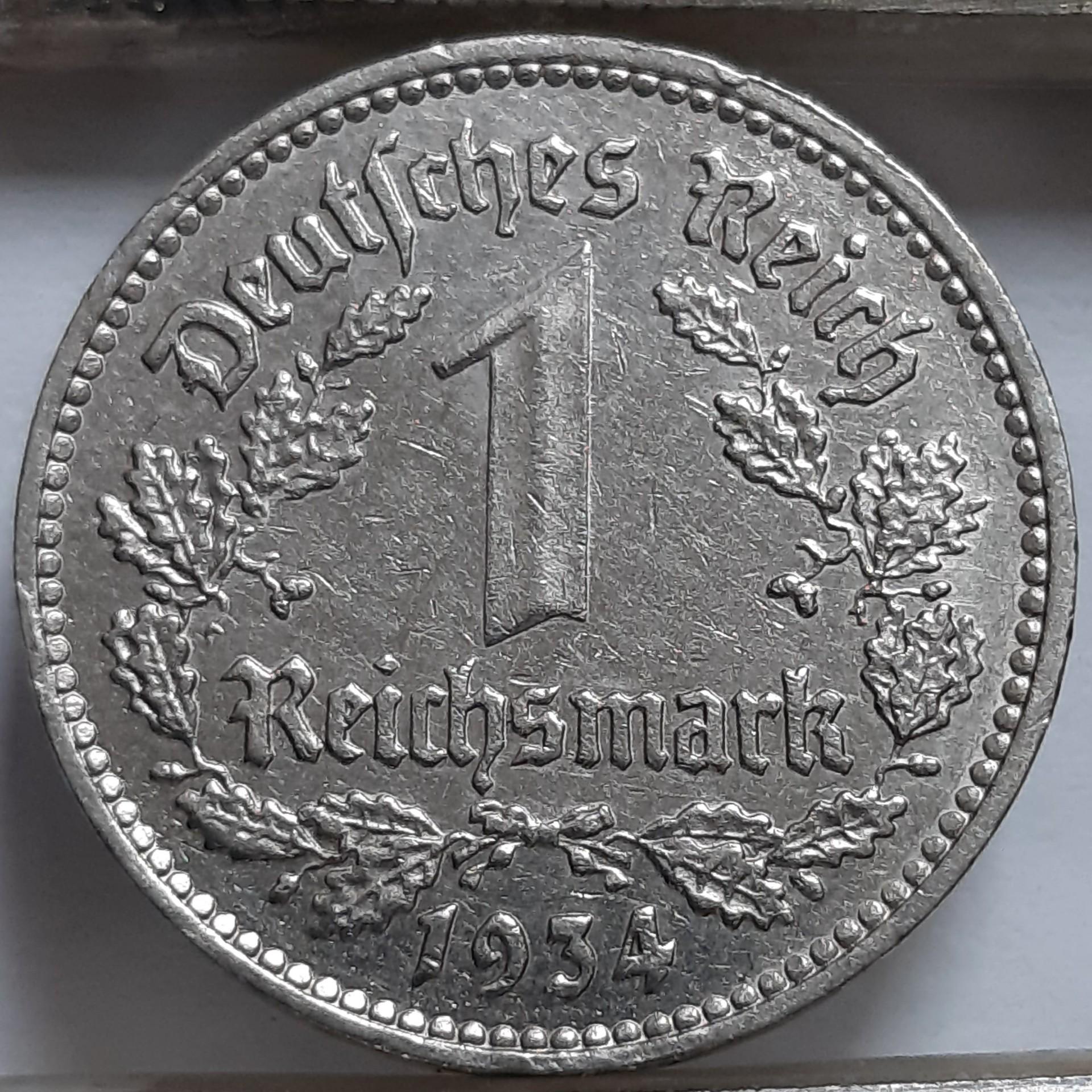 Trečiasis Reichas 1 reichsmark J 1934 KM#78 (6480)