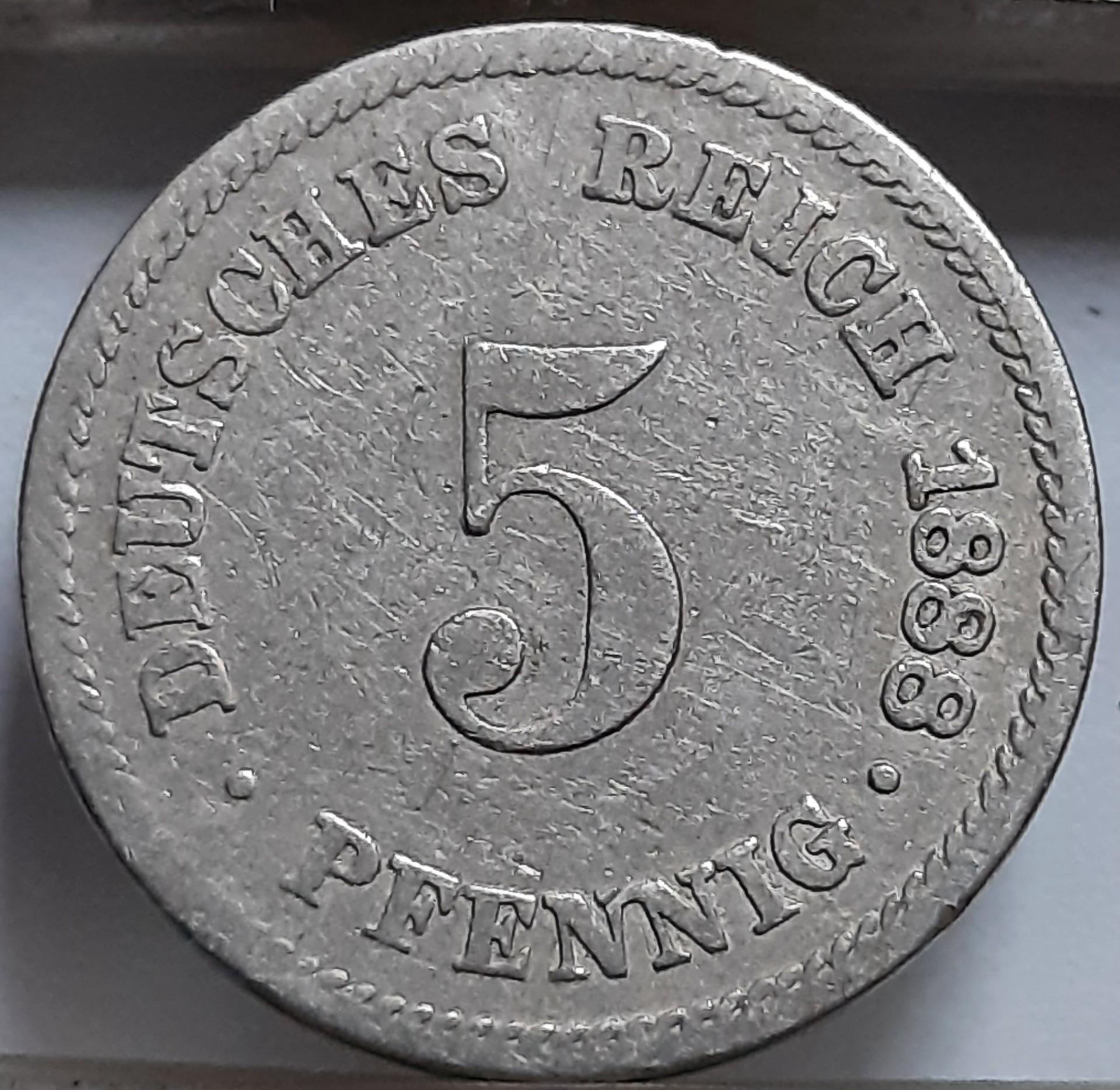 Vokietija 5 pfenigai A 1888 KM#3 (6485)