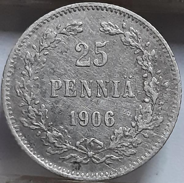 Suomija 25 Pensai 1906 KM#6.2 (6509)