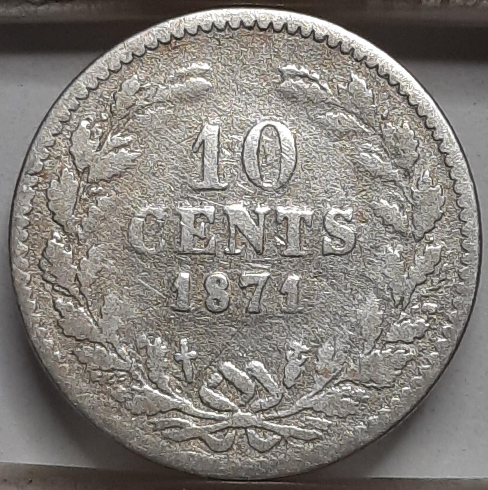 Nyderlandai 10 Centu 1871 KM#80 (6254)