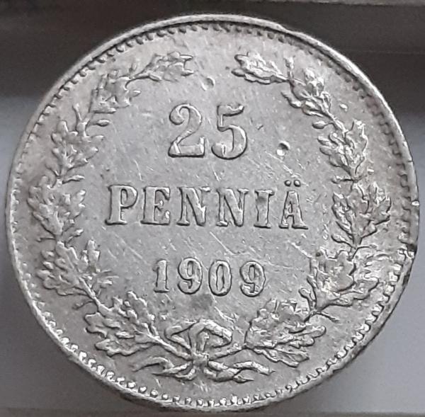 Suomija 25 Pensai 1909 KM#6.2 (6256)