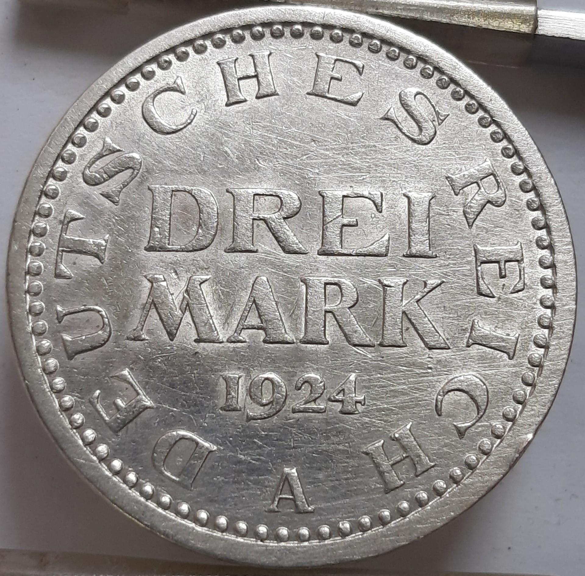 Vokietija 3 markės A 1924 KM#43 (6547)