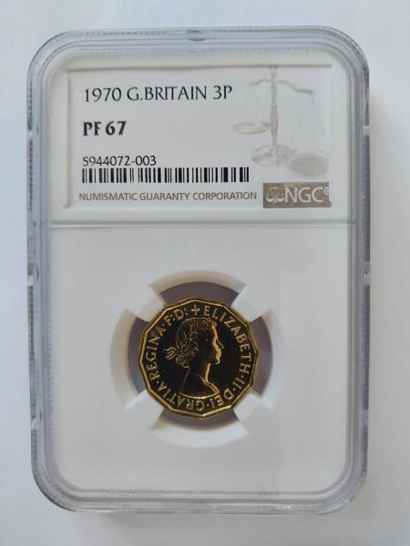 Anglija - Didžioji Britanija 3 Pensai 1970 m. NGC PF 67