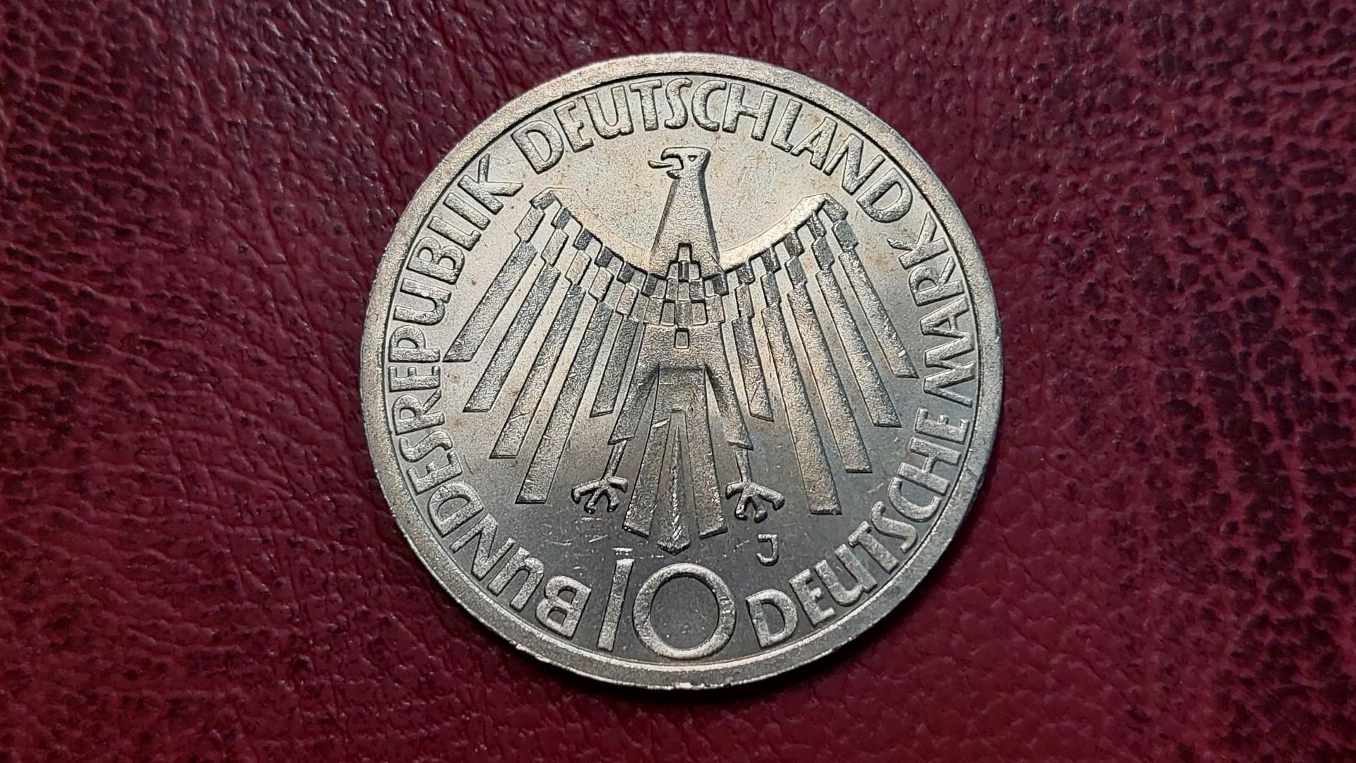 Vokietija 10 markių, 1972J KM# 134 AG 0.625