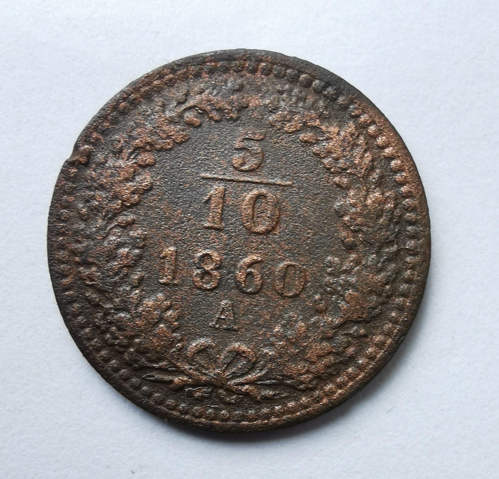 Austrija 5/10 kreuzer 1860