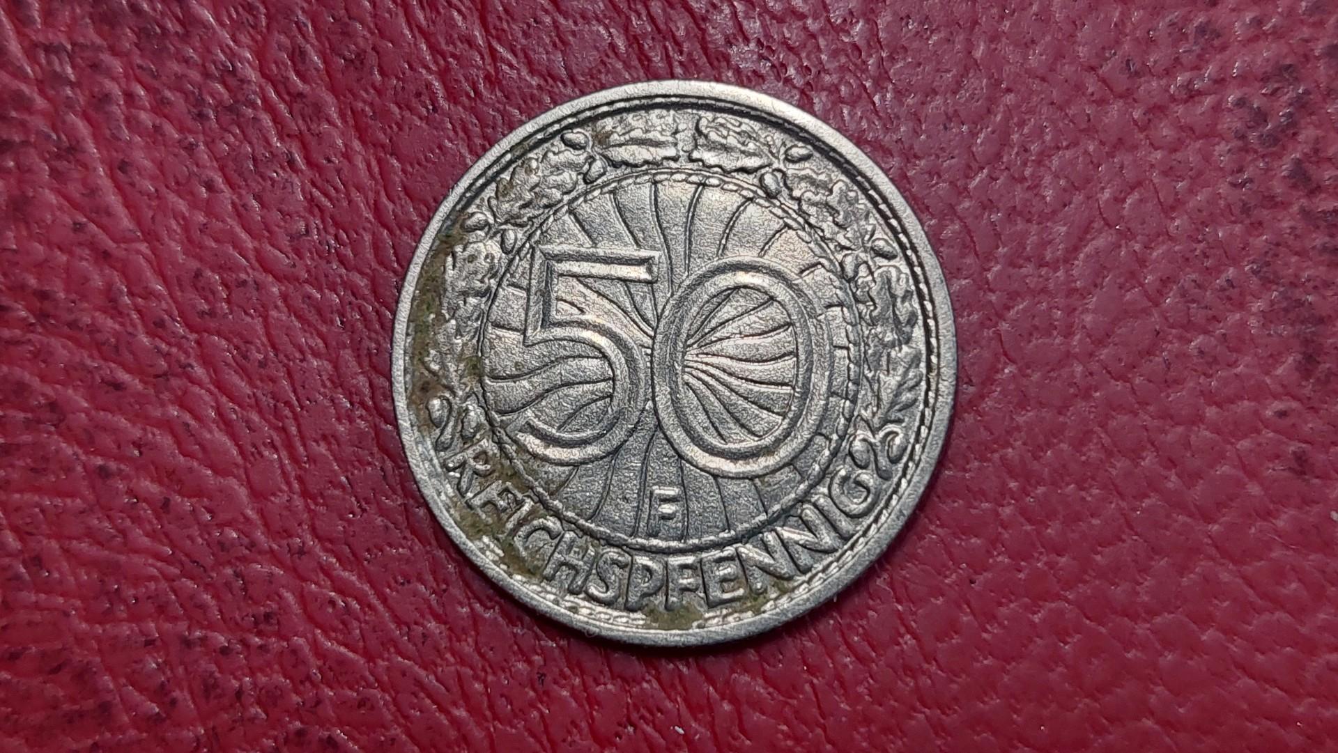 Vokietija 50 reichspfenigų, 1927F KM# 49