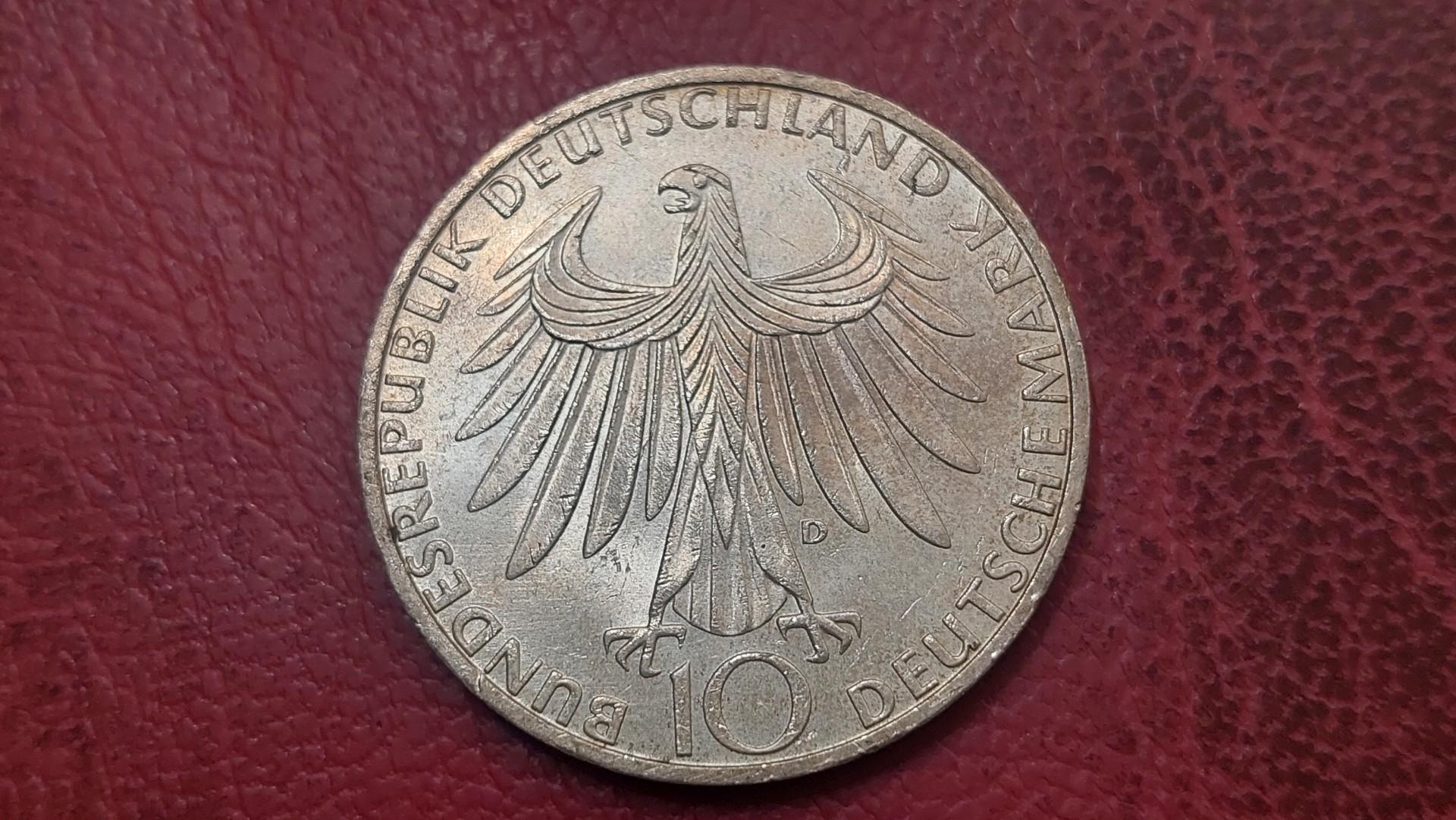 Vokietija 10 markių, 1972D KM# 132 AG 0.625