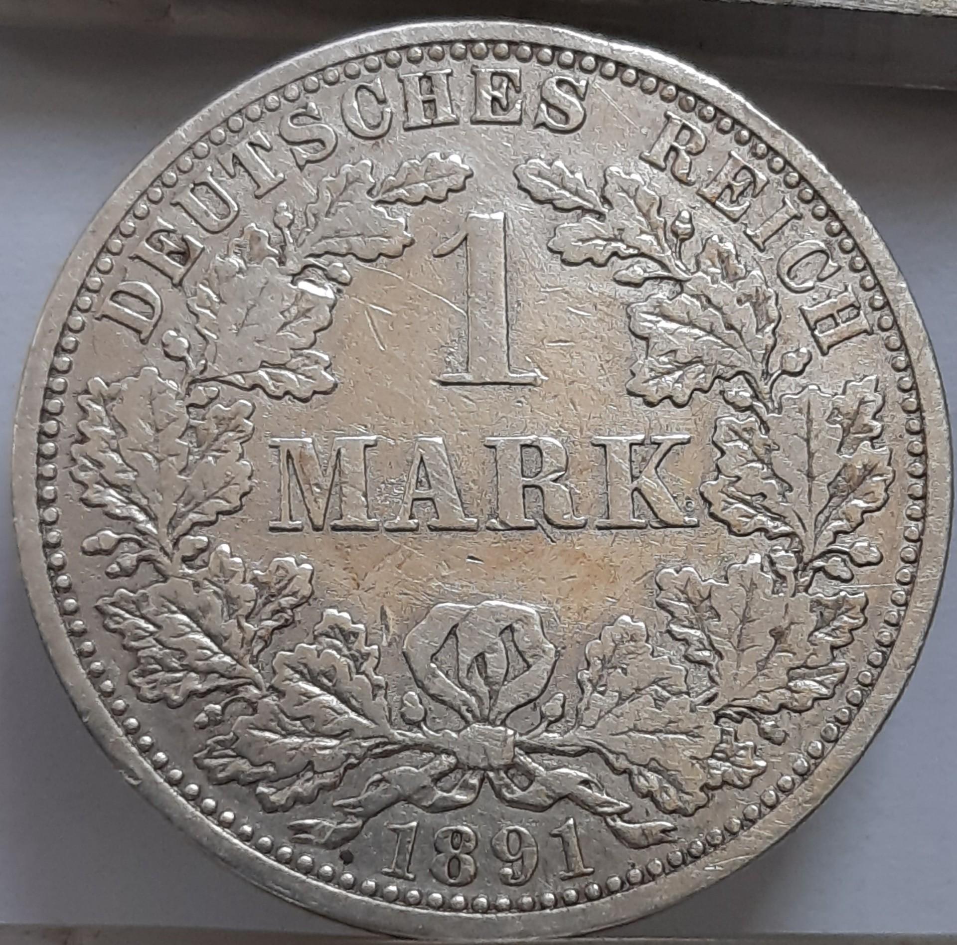 Vokietija 1 Markė A 1891 Reta KM#14 (6695)