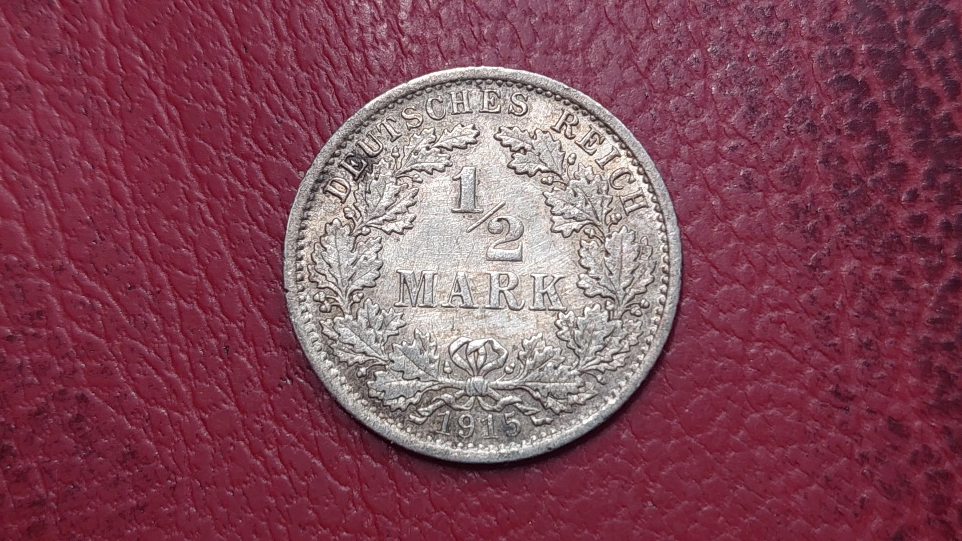 Vokietija ½ markės, 1915A KM# 17 AG 0.900