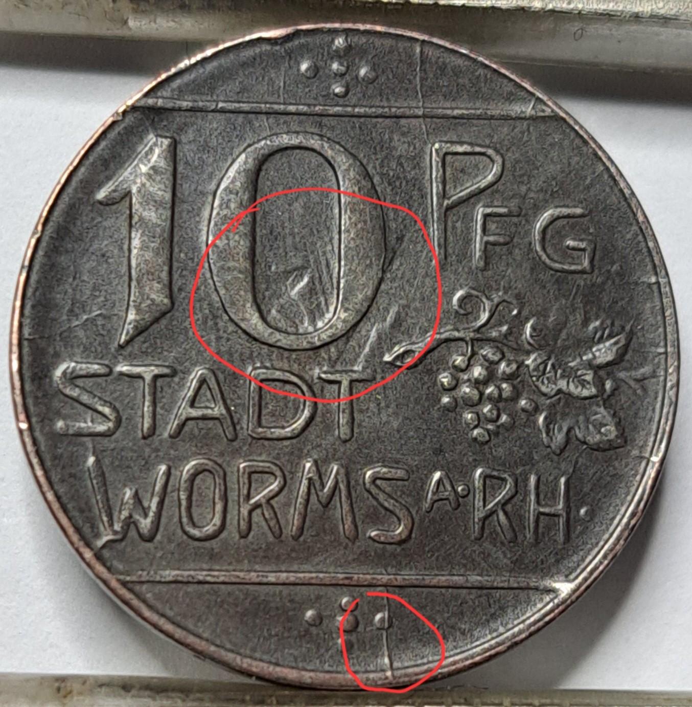 Vorms 10 pfenigų 1918 brokas N#31828 (6814)