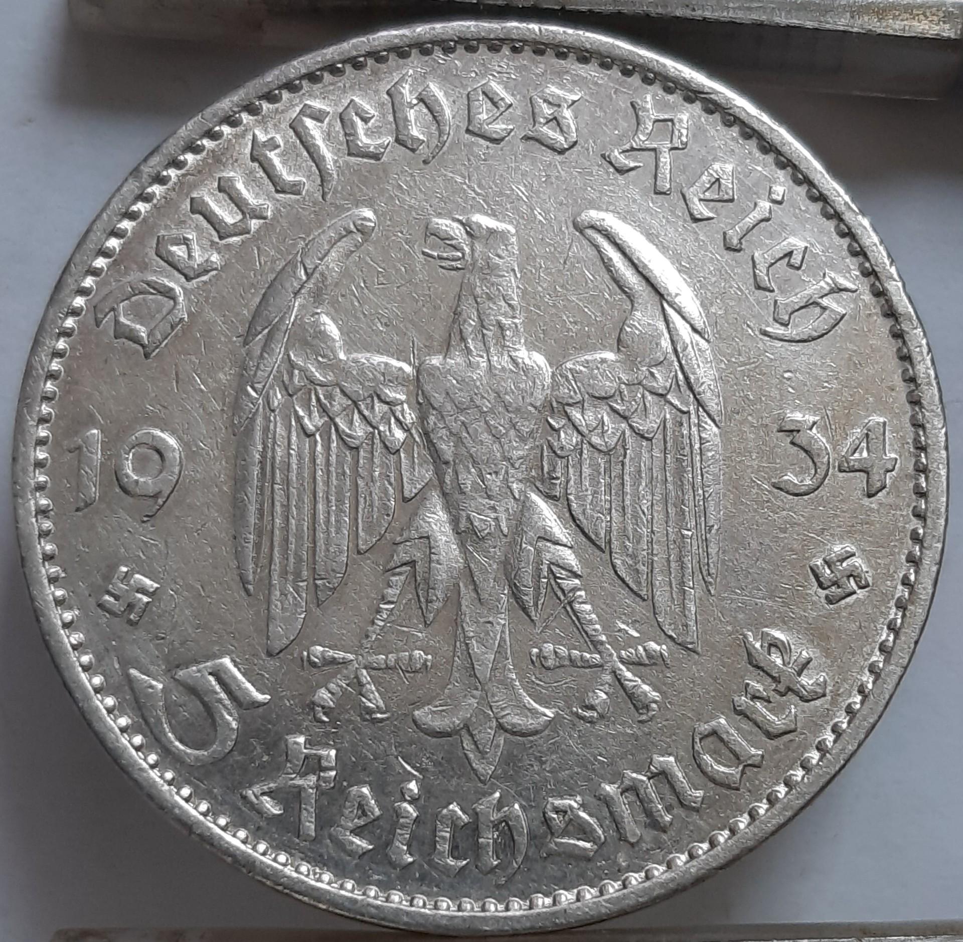 Vokietija 5 Reichsmarkės G 1934 KM#83 (6668)