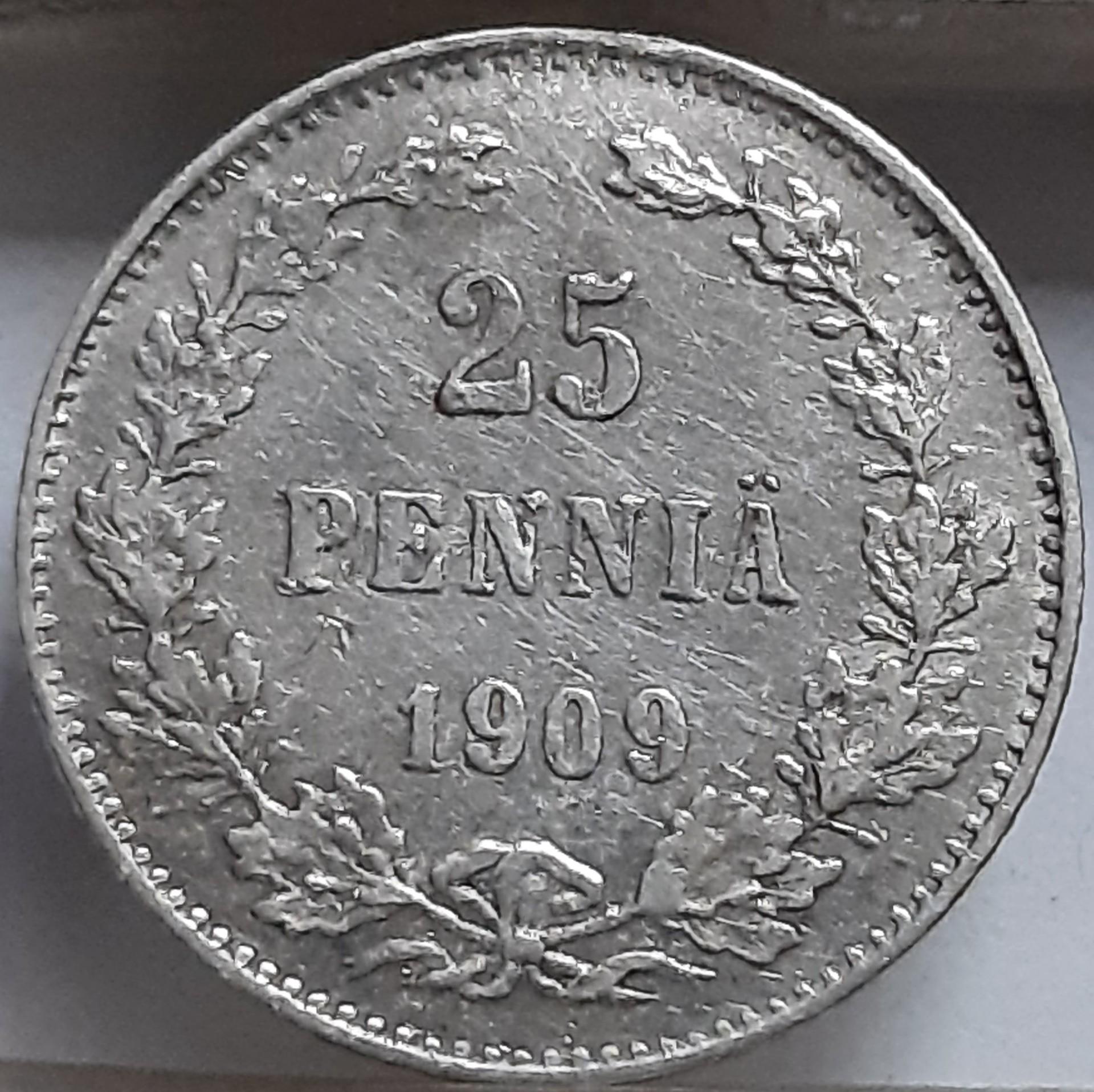 Suomija 25 Pensai 1909 KM#6.2 (6854)