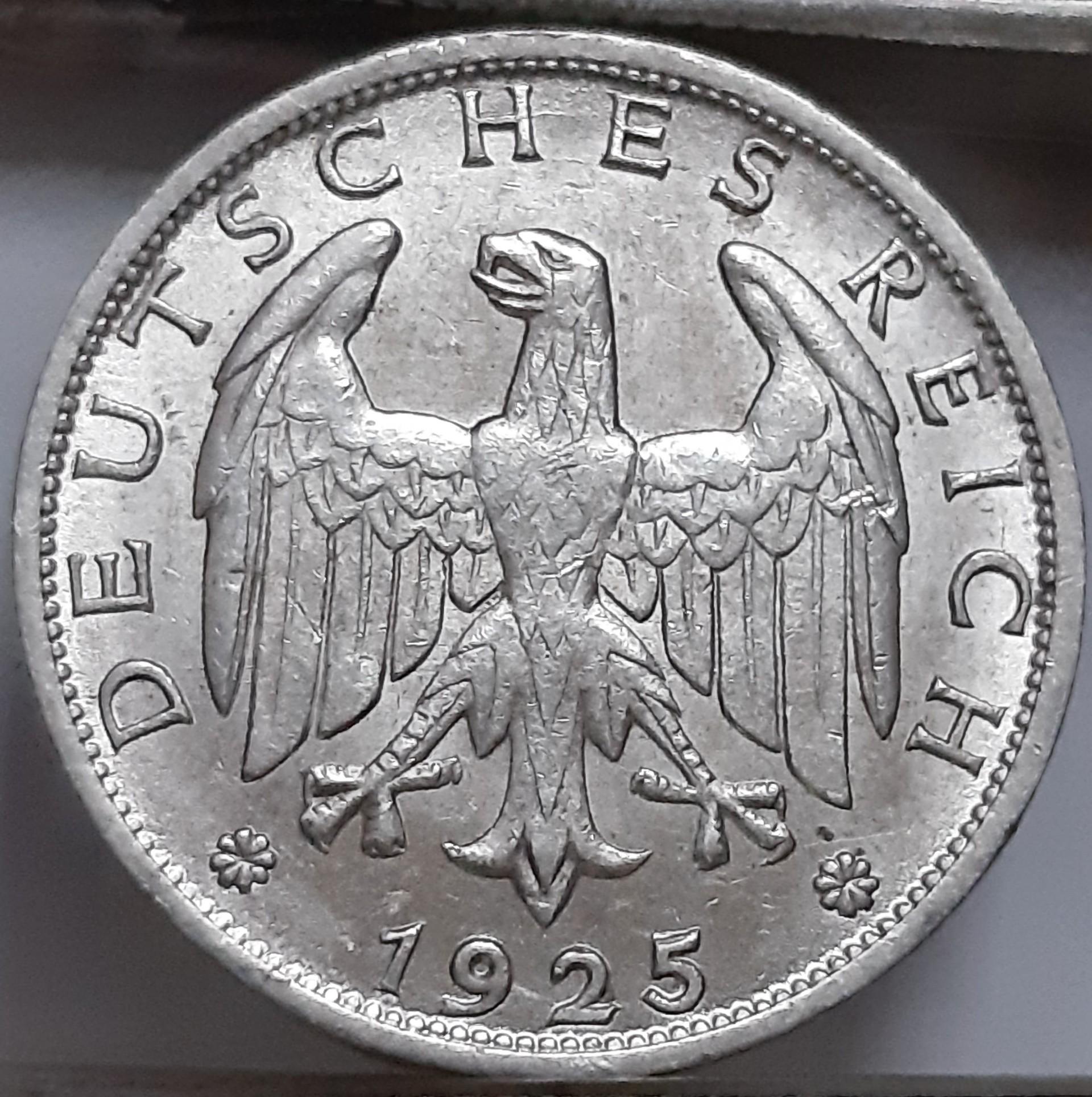 Vokietija 1 Reichsmarkė A 1925 KM#44 (6932)